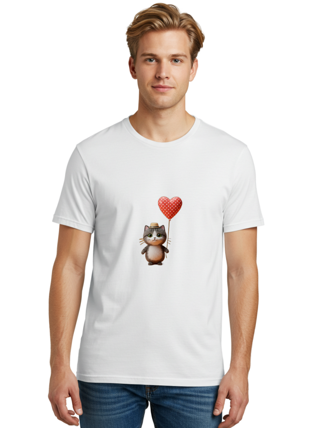 Cat-With-Heart-Balloon-4 Men'S Graphic Tee, 100% Cotton, Comfortable Casual Summer Wear, Machine Washable, Vintage Camera, Old Camera, Antique Camera, Black Camera, Classic Photography, Photography Equipment, Nostalgic Device, Film Camera, Bah711