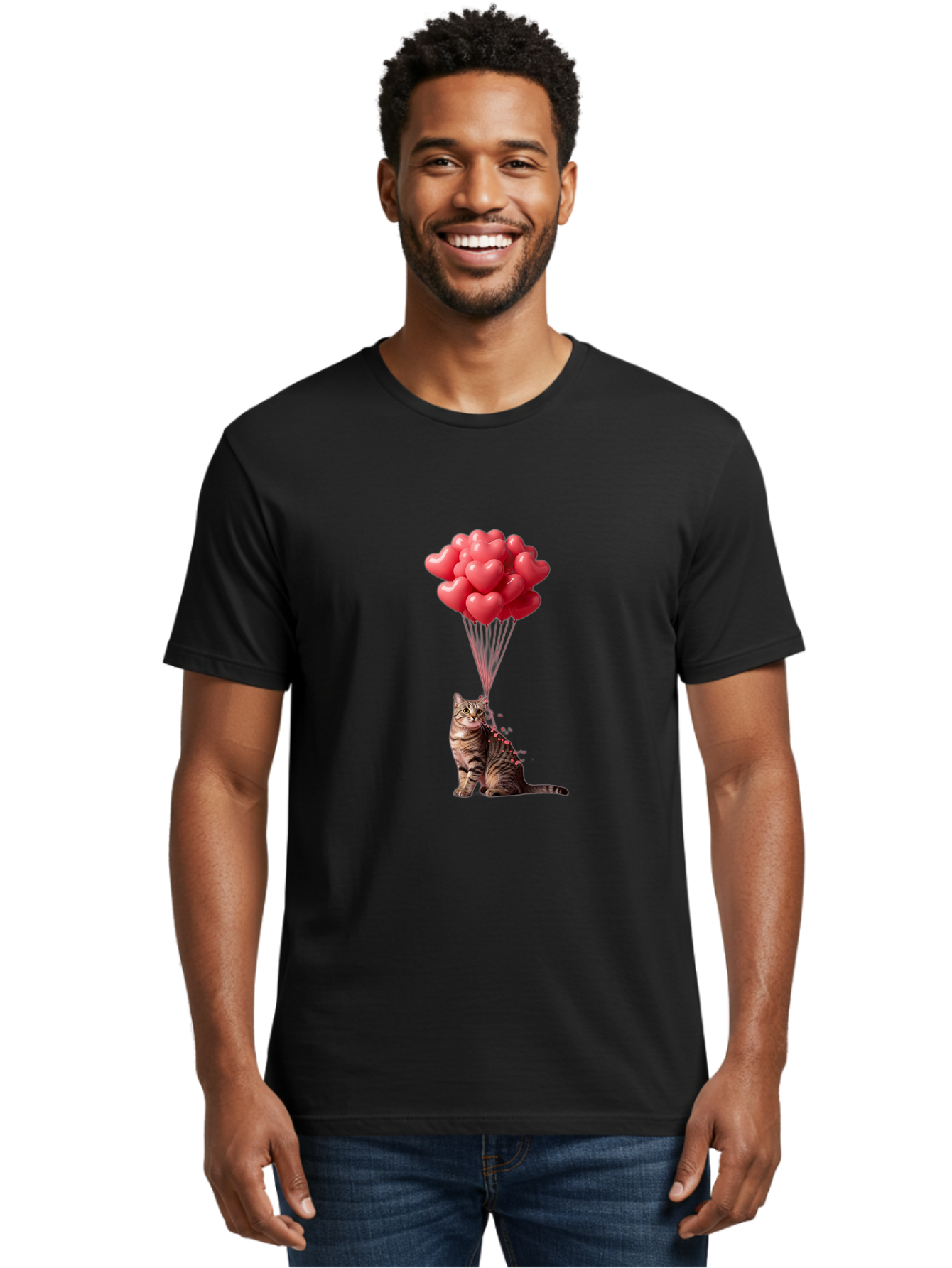 Cat-With-Heart-Balloons-1 Men'S Graphic Tee, 100% Cotton, Comfortable Casual Summer Wear, Machine Washable, Vintage Camera, Old Camera, Antique Camera, Black Camera, Classic Photography, Photography Equipment, Nostalgic Device, Film Camera, Bah713