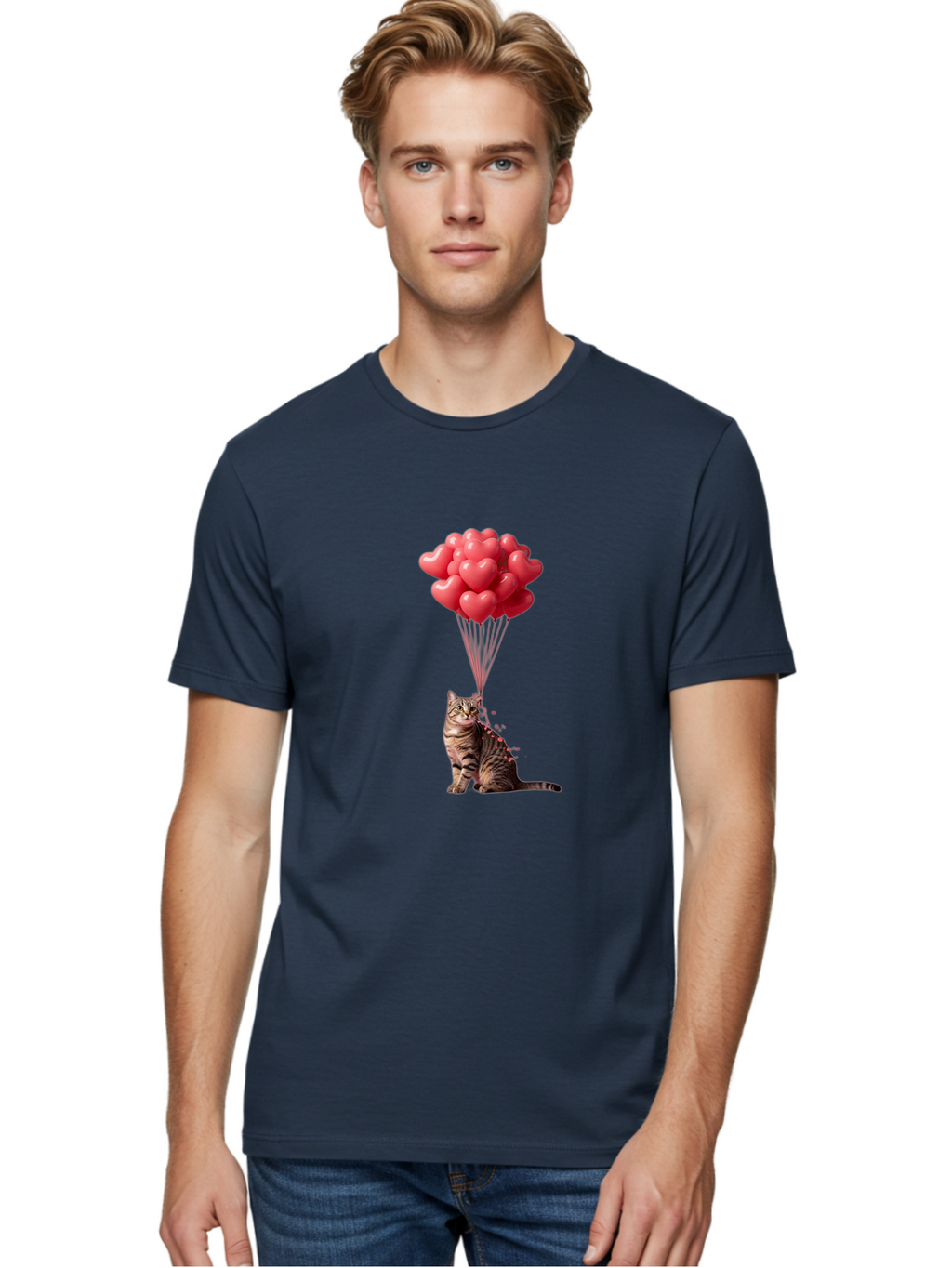Cat-With-Heart-Balloons-1 Men'S Graphic Tee, 100% Cotton, Comfortable Casual Summer Wear, Machine Washable, Vintage Camera, Old Camera, Antique Camera, Black Camera, Classic Photography, Photography Equipment, Nostalgic Device, Film Camera, Bah713