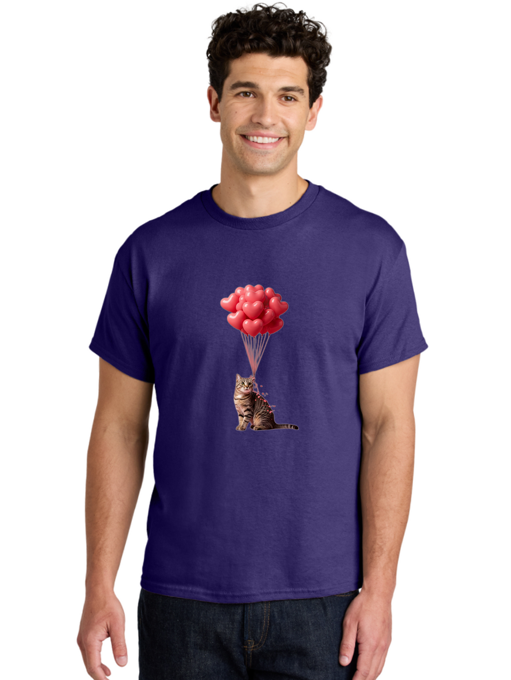 Cat-With-Heart-Balloons-1 Men'S Graphic Tee, 100% Cotton, Comfortable Casual Summer Wear, Machine Washable, Vintage Camera, Old Camera, Antique Camera, Black Camera, Classic Photography, Photography Equipment, Nostalgic Device, Film Camera, Bah713