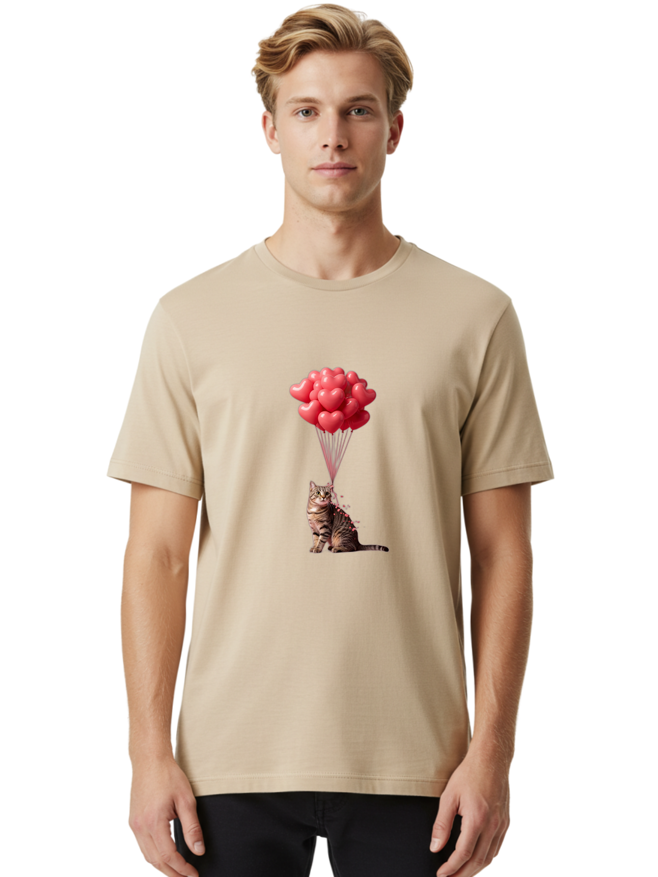 Cat-With-Heart-Balloons-1 Men'S Graphic Tee, 100% Cotton, Comfortable Casual Summer Wear, Machine Washable, Vintage Camera, Old Camera, Antique Camera, Black Camera, Classic Photography, Photography Equipment, Nostalgic Device, Film Camera, Bah713