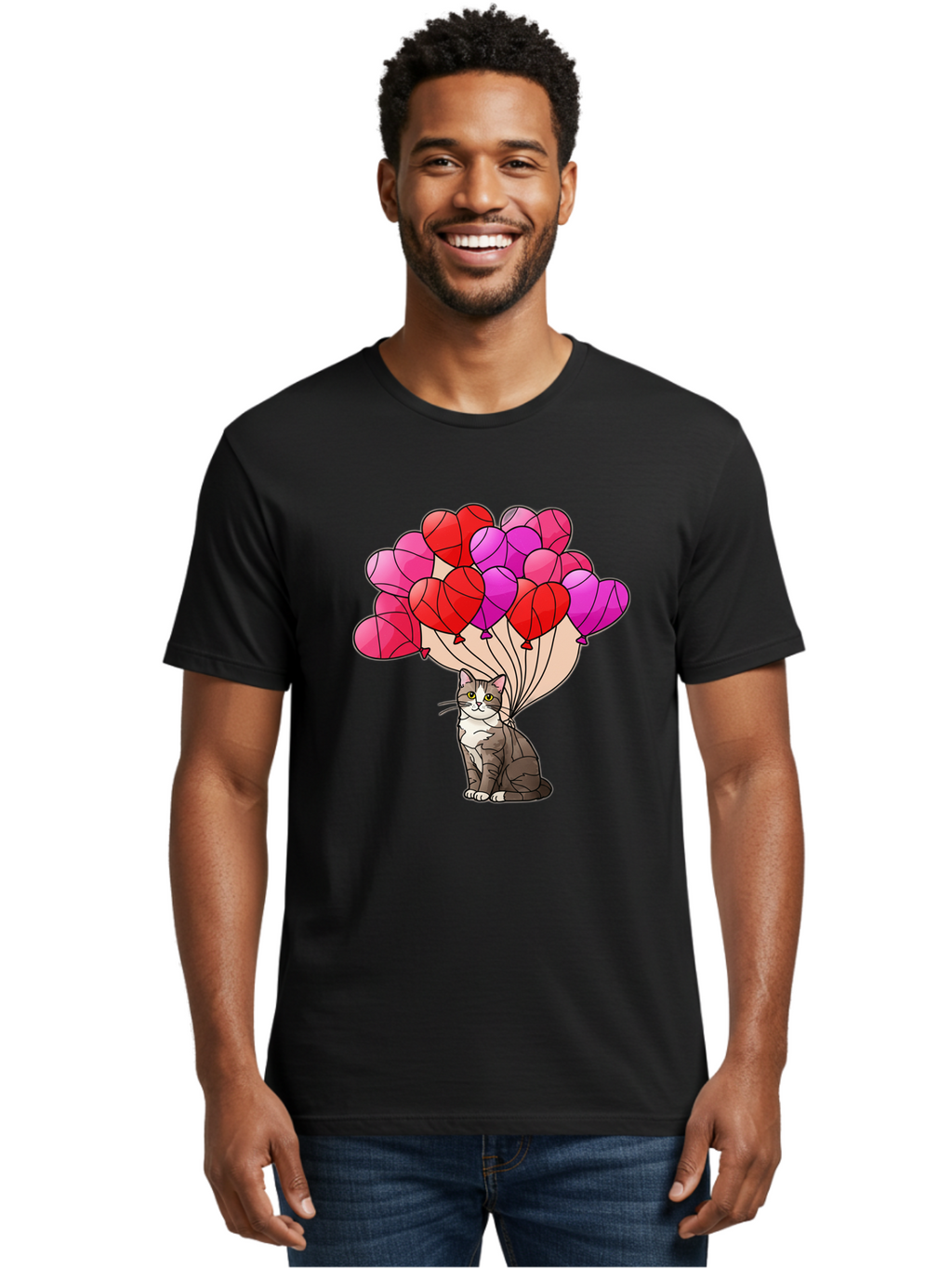 Cat-With-Heart-Balloons-2 Men'S Graphic Tee, 100% Cotton, Comfortable Casual Summer Wear, Machine Washable, Vintage Camera, Old Camera, Antique Camera, Black Camera, Classic Photography, Photography Equipment, Nostalgic Device, Film Camera, Bah714