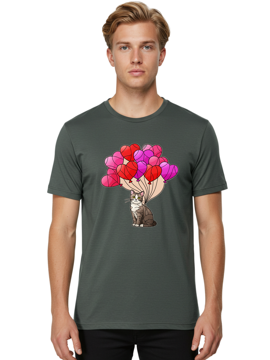 Cat-With-Heart-Balloons-2 Men'S Graphic Tee, 100% Cotton, Comfortable Casual Summer Wear, Machine Washable, Vintage Camera, Old Camera, Antique Camera, Black Camera, Classic Photography, Photography Equipment, Nostalgic Device, Film Camera, Bah714