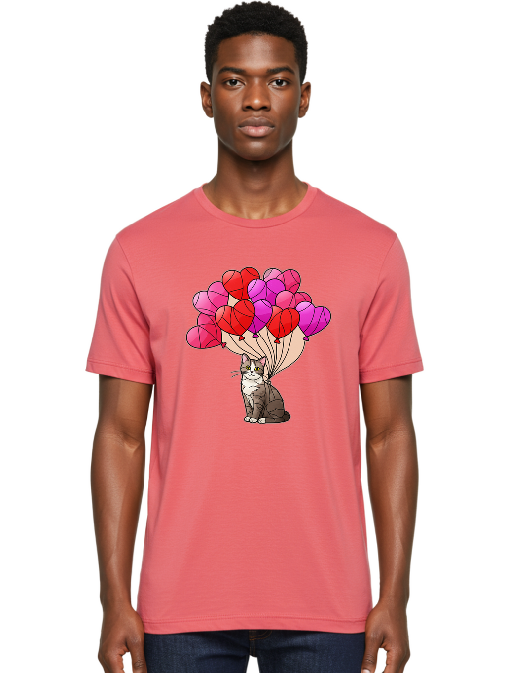 Cat-With-Heart-Balloons-2 Men'S Graphic Tee, 100% Cotton, Comfortable Casual Summer Wear, Machine Washable, Vintage Camera, Old Camera, Antique Camera, Black Camera, Classic Photography, Photography Equipment, Nostalgic Device, Film Camera, Bah714