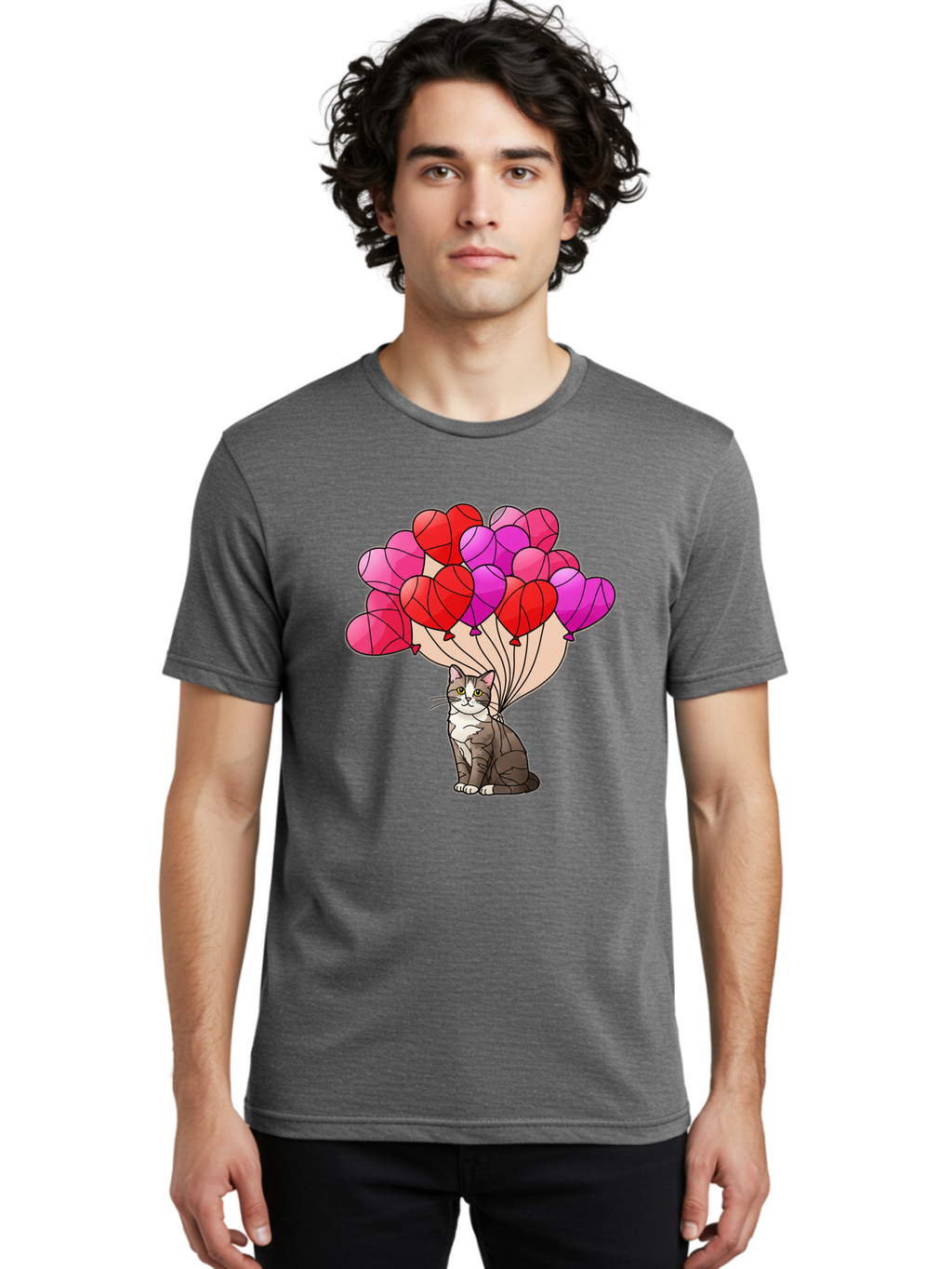 Cat-With-Heart-Balloons-2 Men'S Graphic Tee, 100% Cotton, Comfortable Casual Summer Wear, Machine Washable, Vintage Camera, Old Camera, Antique Camera, Black Camera, Classic Photography, Photography Equipment, Nostalgic Device, Film Camera, Bah714