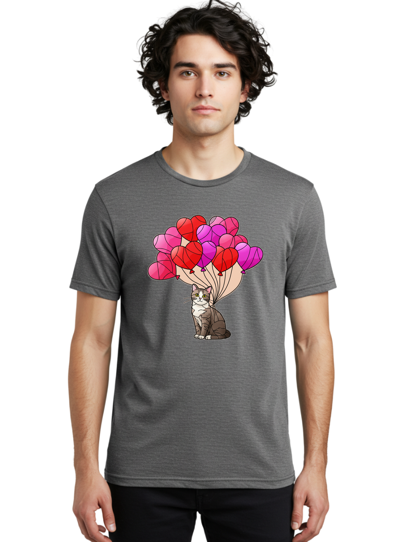 Cat-With-Heart-Balloons-2 Men'S Graphic Tee, 100% Cotton, Comfortable Casual Summer Wear, Machine Washable, Vintage Camera, Old Camera, Antique Camera, Black Camera, Classic Photography, Photography Equipment, Nostalgic Device, Film Camera, Bah714