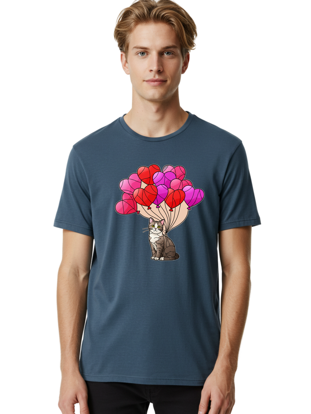 Cat-With-Heart-Balloons-2 Men'S Graphic Tee, 100% Cotton, Comfortable Casual Summer Wear, Machine Washable, Vintage Camera, Old Camera, Antique Camera, Black Camera, Classic Photography, Photography Equipment, Nostalgic Device, Film Camera, Bah714