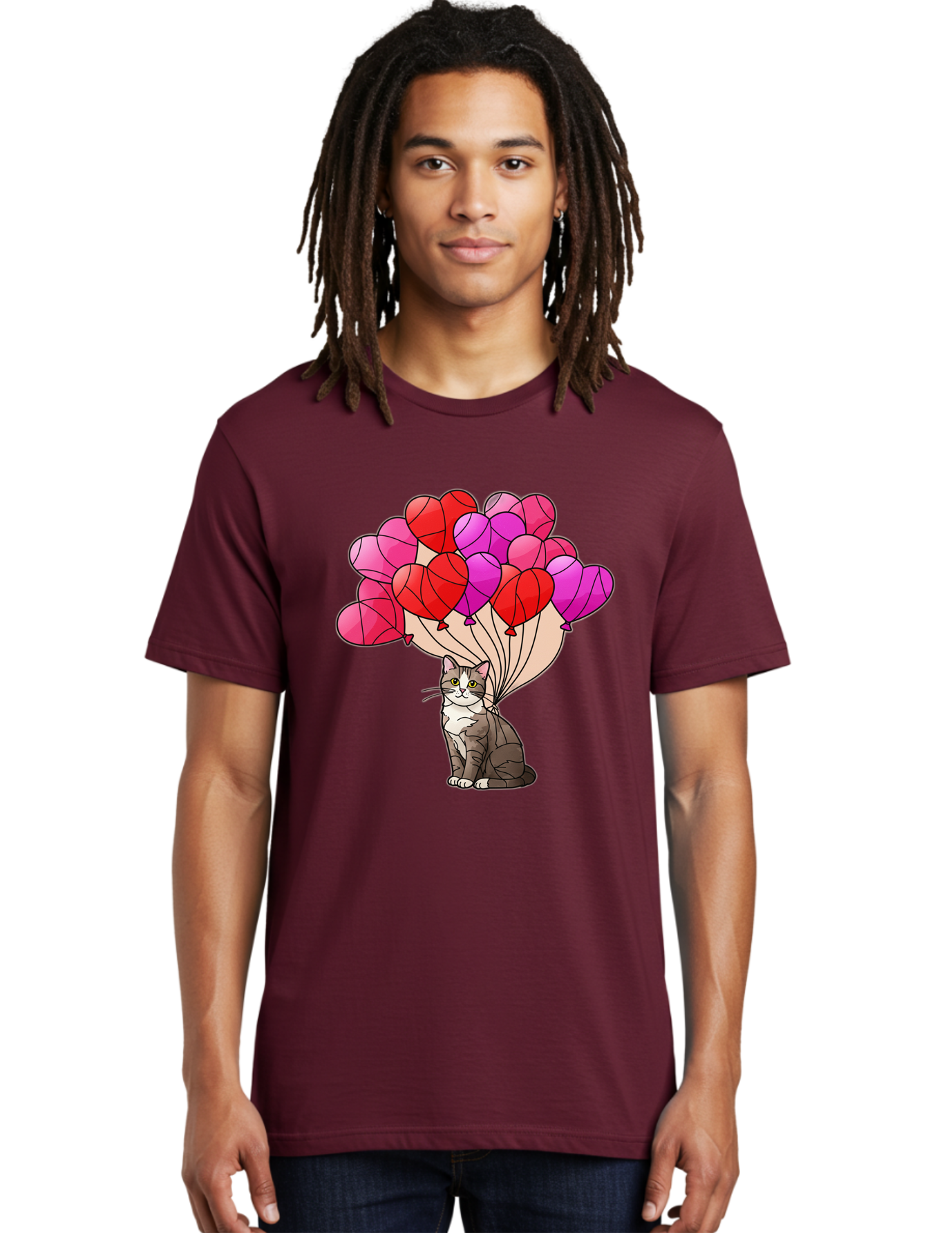 Cat-With-Heart-Balloons-2 Men'S Graphic Tee, 100% Cotton, Comfortable Casual Summer Wear, Machine Washable, Vintage Camera, Old Camera, Antique Camera, Black Camera, Classic Photography, Photography Equipment, Nostalgic Device, Film Camera, Bah714