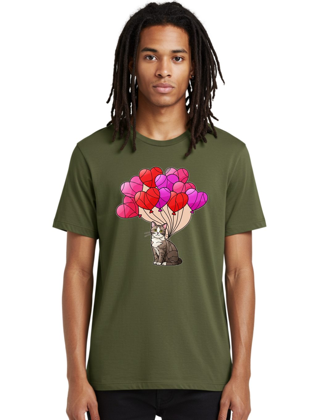 Cat-With-Heart-Balloons-2 Men'S Graphic Tee, 100% Cotton, Comfortable Casual Summer Wear, Machine Washable, Vintage Camera, Old Camera, Antique Camera, Black Camera, Classic Photography, Photography Equipment, Nostalgic Device, Film Camera, Bah714