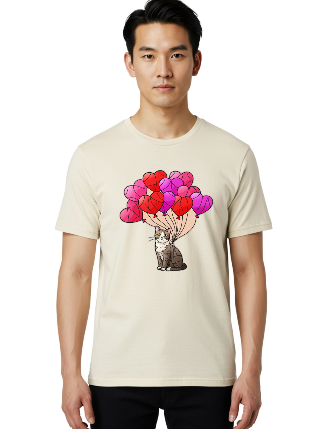 Cat-With-Heart-Balloons-2 Men'S Graphic Tee, 100% Cotton, Comfortable Casual Summer Wear, Machine Washable, Vintage Camera, Old Camera, Antique Camera, Black Camera, Classic Photography, Photography Equipment, Nostalgic Device, Film Camera, Bah714