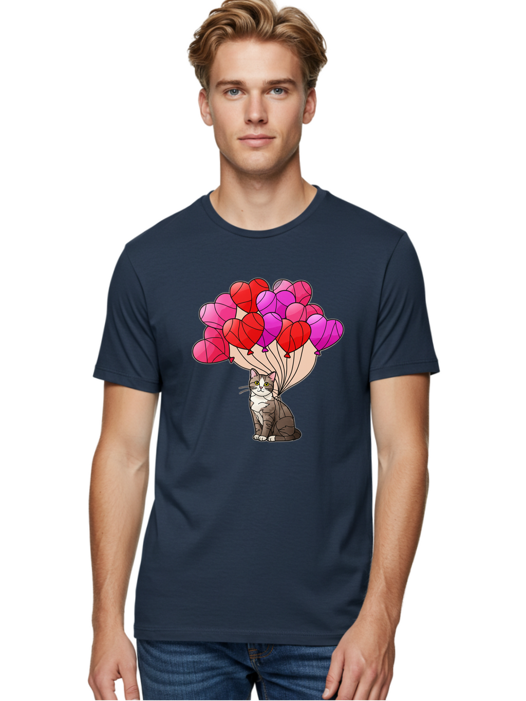 Cat-With-Heart-Balloons-2 Men'S Graphic Tee, 100% Cotton, Comfortable Casual Summer Wear, Machine Washable, Vintage Camera, Old Camera, Antique Camera, Black Camera, Classic Photography, Photography Equipment, Nostalgic Device, Film Camera, Bah714