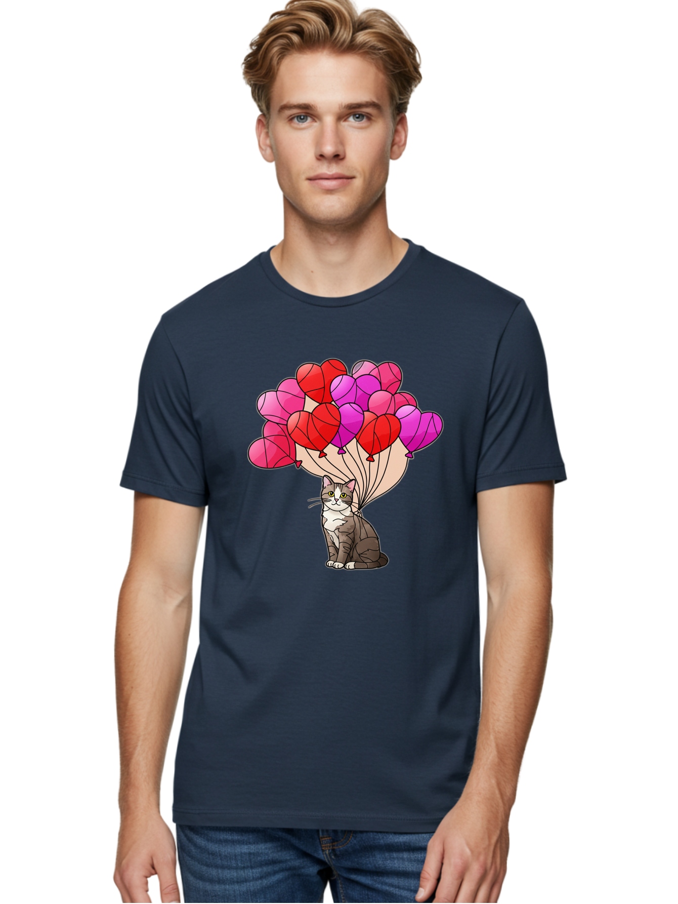 Cat-With-Heart-Balloons-2 Men'S Graphic Tee, 100% Cotton, Comfortable Casual Summer Wear, Machine Washable, Vintage Camera, Old Camera, Antique Camera, Black Camera, Classic Photography, Photography Equipment, Nostalgic Device, Film Camera, Bah714