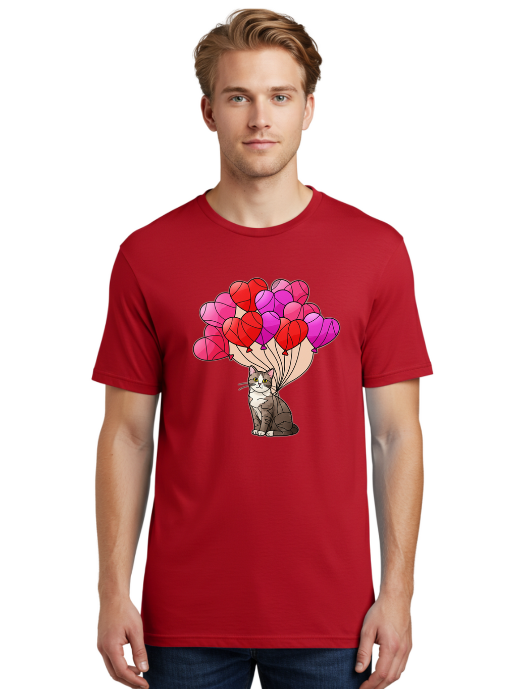 Cat-With-Heart-Balloons-2 Men'S Graphic Tee, 100% Cotton, Comfortable Casual Summer Wear, Machine Washable, Vintage Camera, Old Camera, Antique Camera, Black Camera, Classic Photography, Photography Equipment, Nostalgic Device, Film Camera, Bah714
