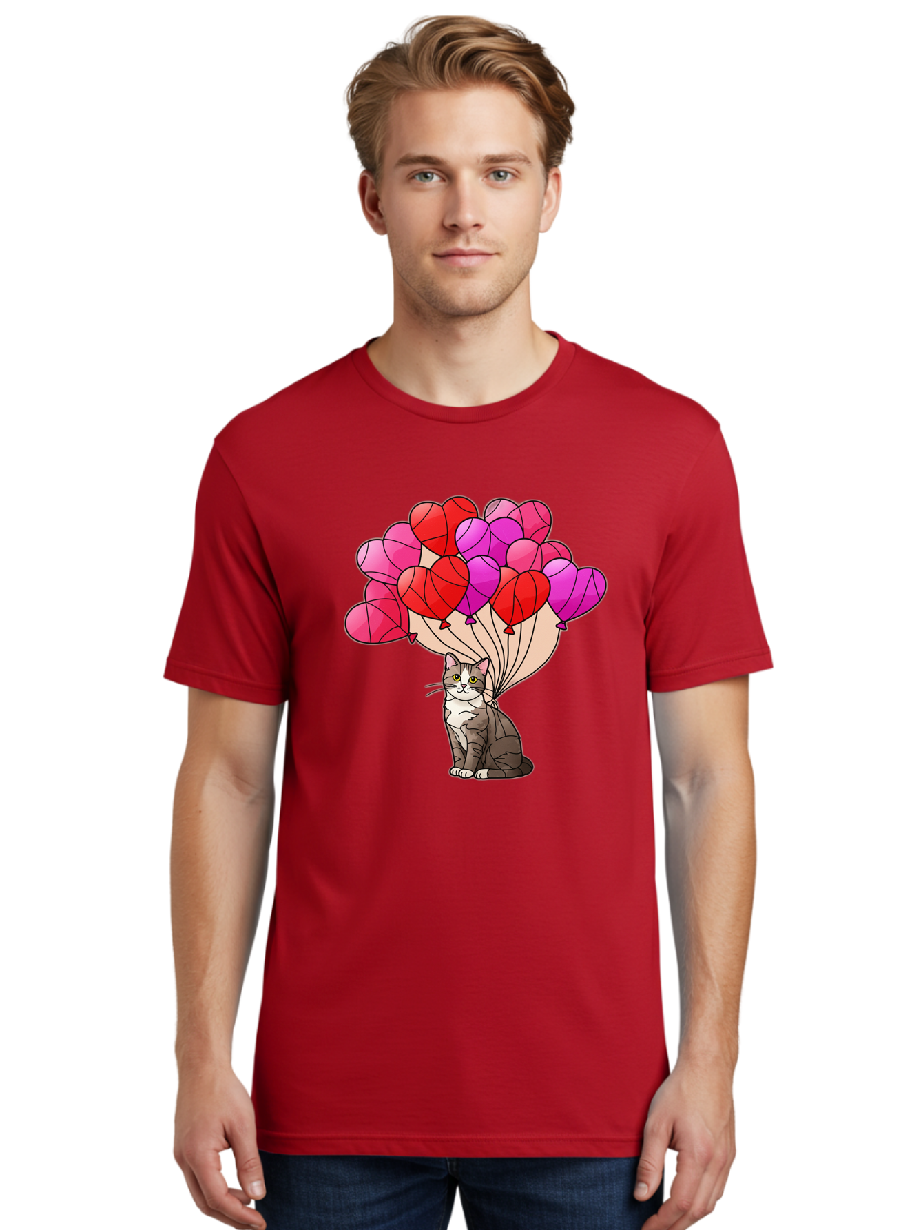 Cat-With-Heart-Balloons-2 Men'S Graphic Tee, 100% Cotton, Comfortable Casual Summer Wear, Machine Washable, Vintage Camera, Old Camera, Antique Camera, Black Camera, Classic Photography, Photography Equipment, Nostalgic Device, Film Camera, Bah714