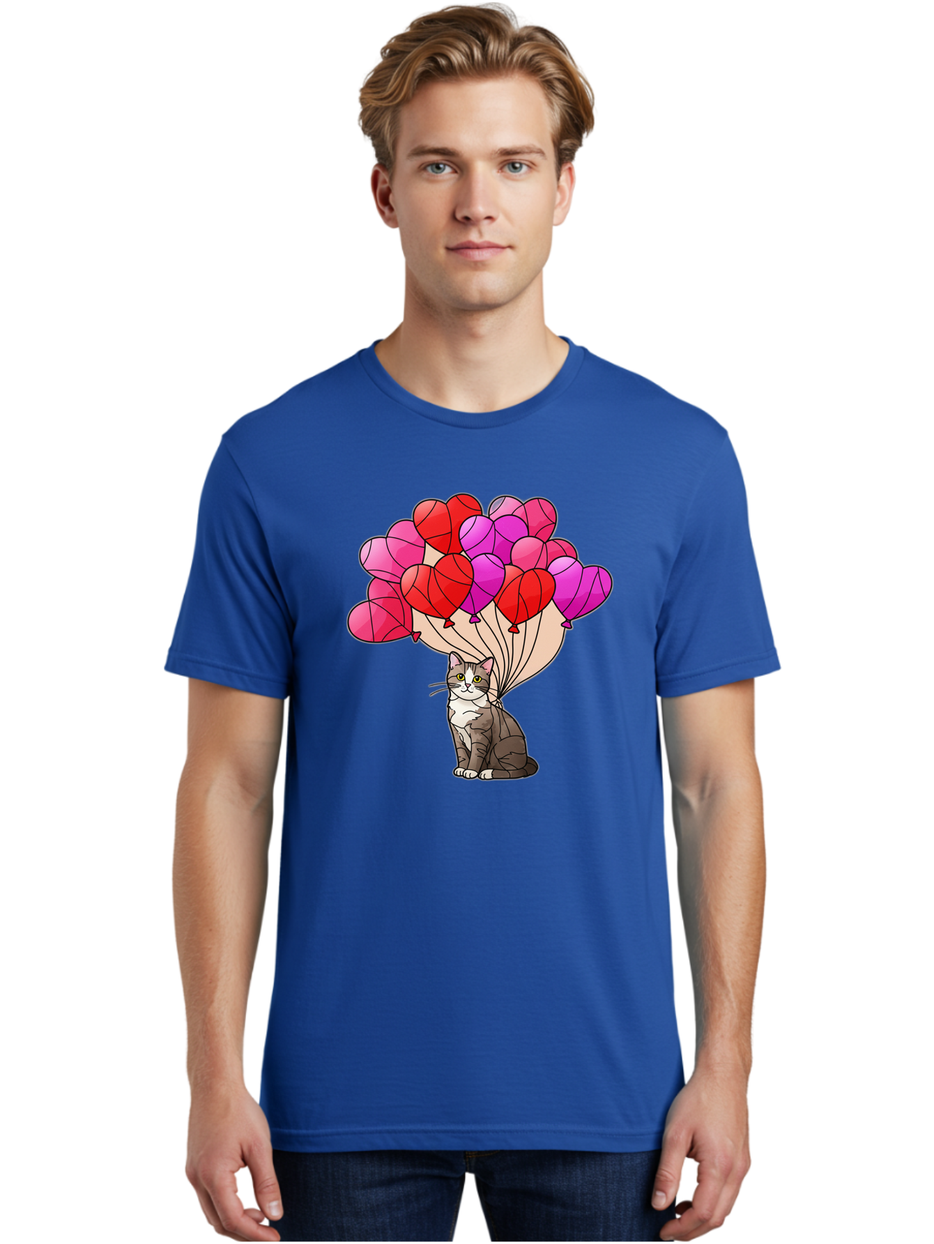 Cat-With-Heart-Balloons-2 Men'S Graphic Tee, 100% Cotton, Comfortable Casual Summer Wear, Machine Washable, Vintage Camera, Old Camera, Antique Camera, Black Camera, Classic Photography, Photography Equipment, Nostalgic Device, Film Camera, Bah714