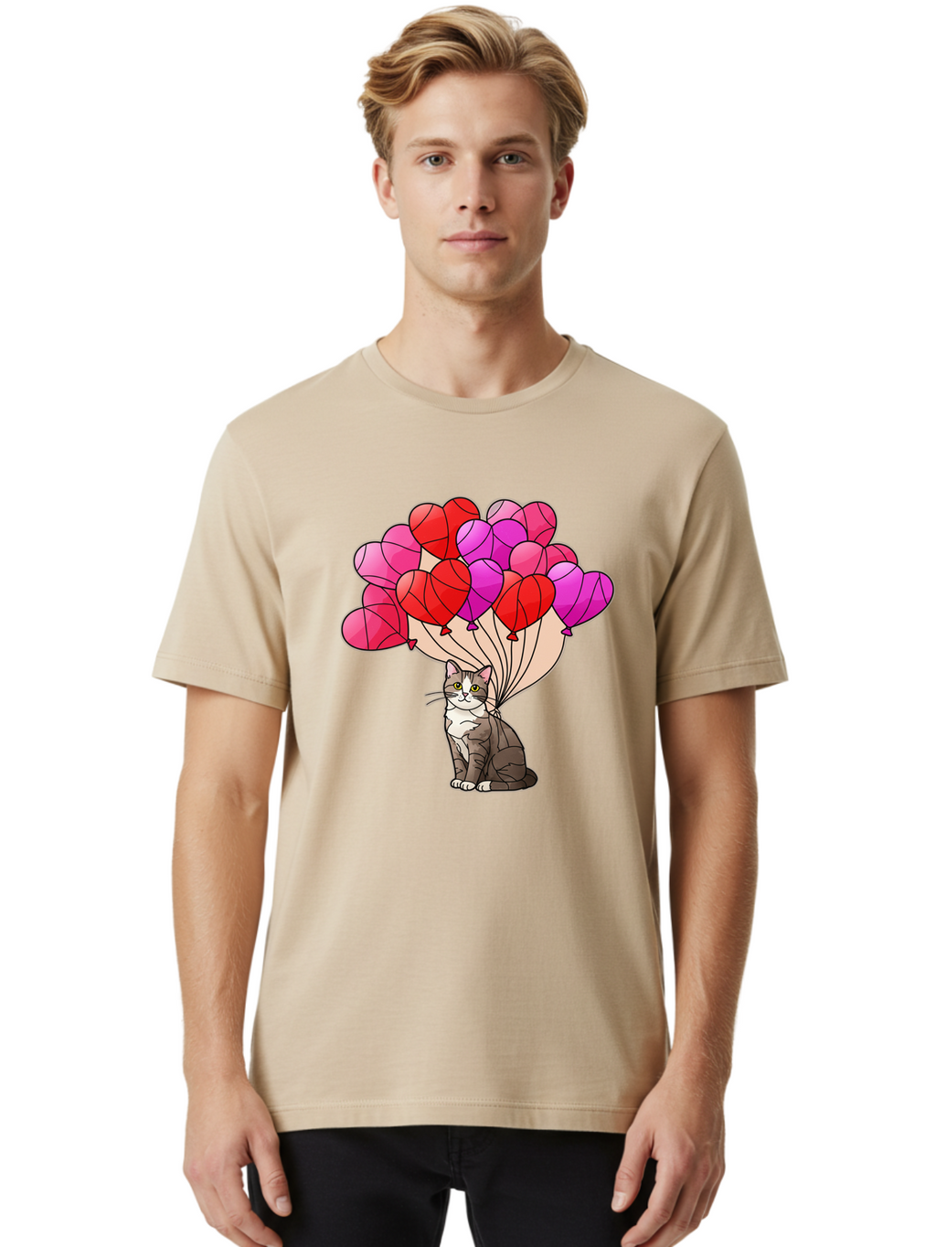 Cat-With-Heart-Balloons-2 Men'S Graphic Tee, 100% Cotton, Comfortable Casual Summer Wear, Machine Washable, Vintage Camera, Old Camera, Antique Camera, Black Camera, Classic Photography, Photography Equipment, Nostalgic Device, Film Camera, Bah714