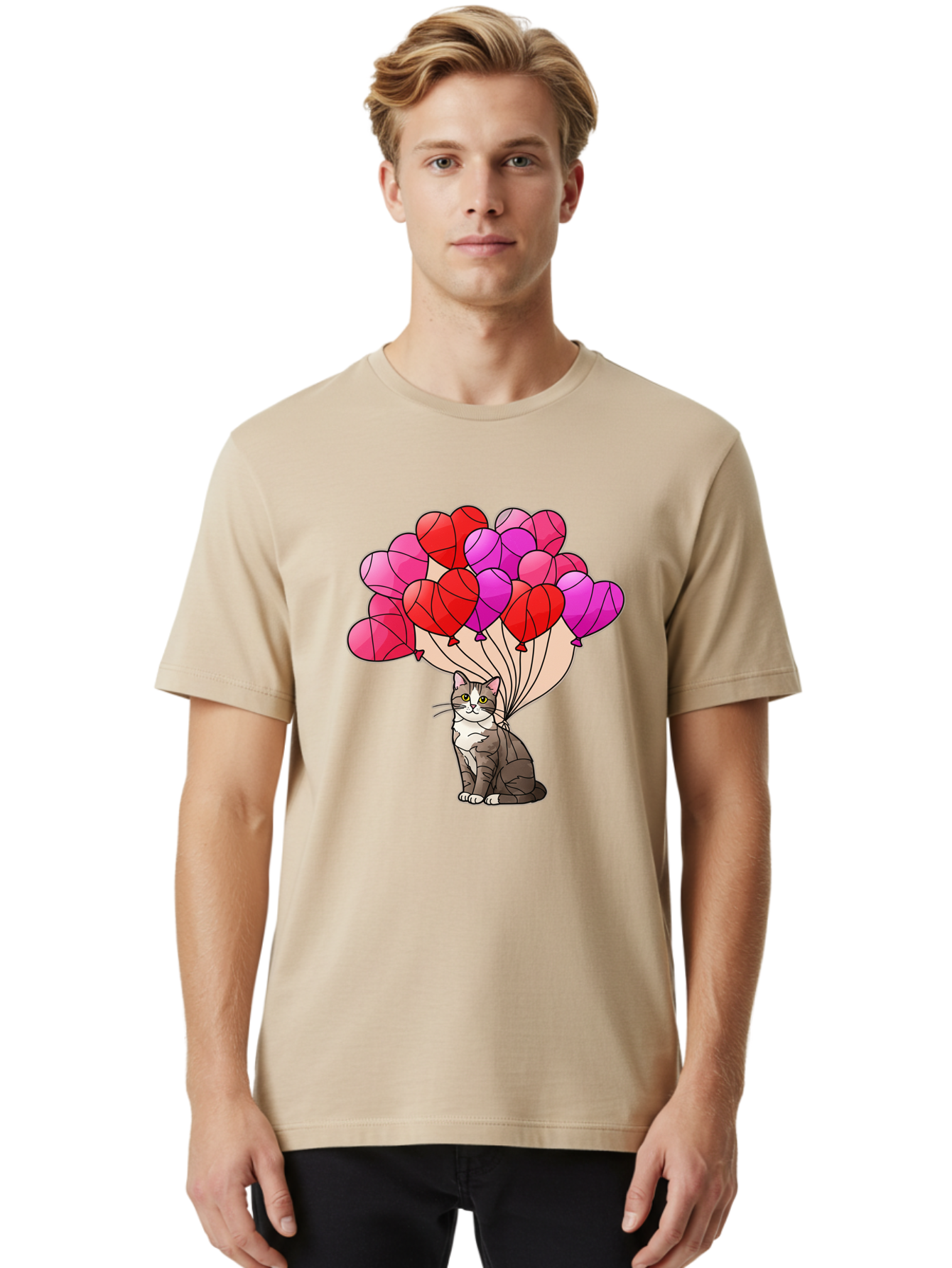 Cat-With-Heart-Balloons-2 Men'S Graphic Tee, 100% Cotton, Comfortable Casual Summer Wear, Machine Washable, Vintage Camera, Old Camera, Antique Camera, Black Camera, Classic Photography, Photography Equipment, Nostalgic Device, Film Camera, Bah714