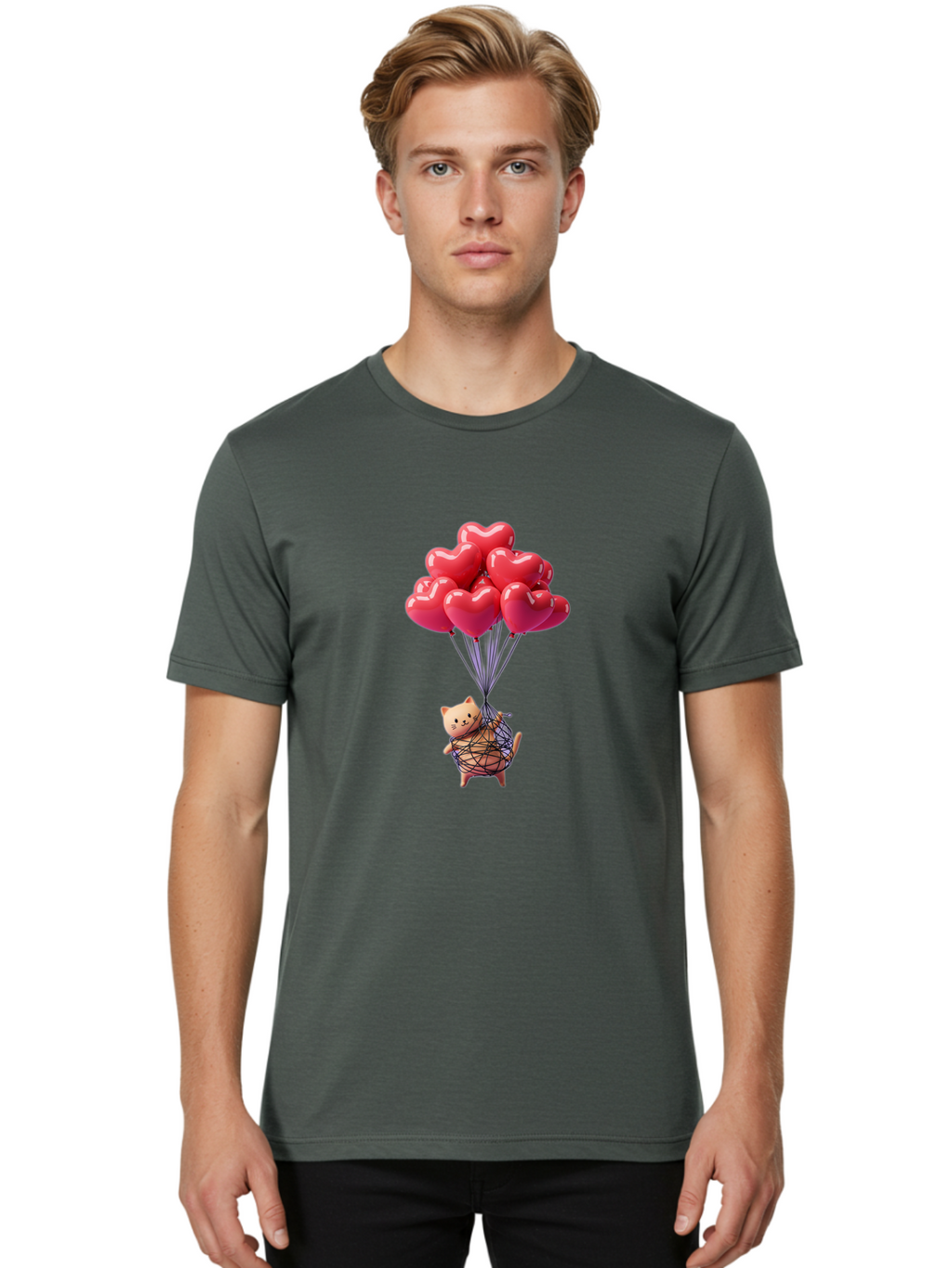 Cat-With-Heart-Balloons Men'S Graphic Tee, 100% Cotton, Comfortable Casual Summer Wear, Machine Washable, Vintage Camera, Old Camera, Antique Camera, Black Camera, Classic Photography, Photography Equipment, Nostalgic Device, Film Camera, Bah715