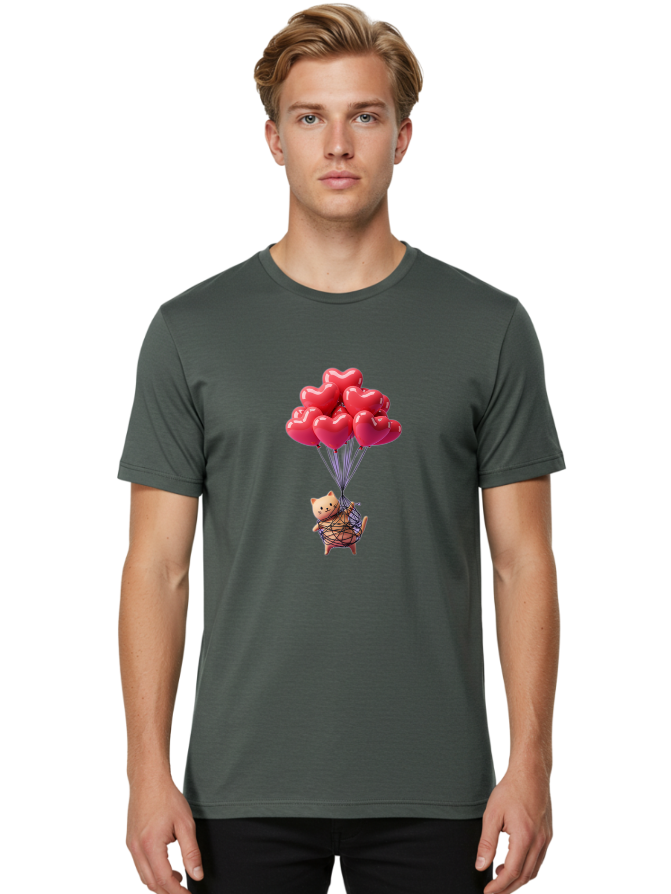 Cat-With-Heart-Balloons Men'S Graphic Tee, 100% Cotton, Comfortable Casual Summer Wear, Machine Washable, Vintage Camera, Old Camera, Antique Camera, Black Camera, Classic Photography, Photography Equipment, Nostalgic Device, Film Camera, Bah715