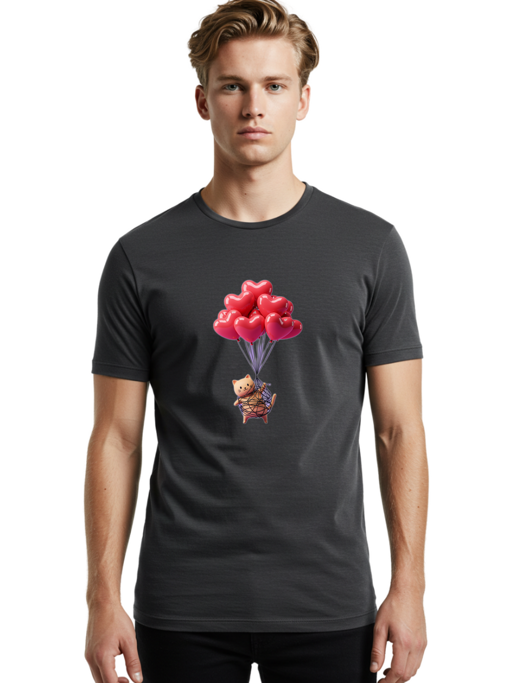 Cat-With-Heart-Balloons Men'S Graphic Tee, 100% Cotton, Comfortable Casual Summer Wear, Machine Washable, Vintage Camera, Old Camera, Antique Camera, Black Camera, Classic Photography, Photography Equipment, Nostalgic Device, Film Camera, Bah715