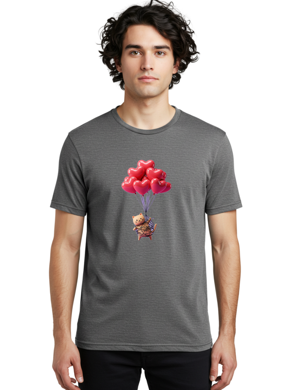 Cat-With-Heart-Balloons Men'S Graphic Tee, 100% Cotton, Comfortable Casual Summer Wear, Machine Washable, Vintage Camera, Old Camera, Antique Camera, Black Camera, Classic Photography, Photography Equipment, Nostalgic Device, Film Camera, Bah715