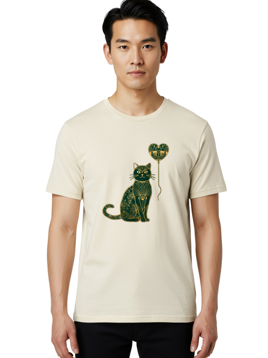Cat-With-Heart-Shaped-Balloon-1 Men'S Graphic Tee, 100% Cotton, Comfortable Casual Summer Wear, Machine Washable, Vintage Camera, Old Camera, Antique Camera, Black Camera, Classic Photography, Photography Equipment, Nostalgic Device, Bah716