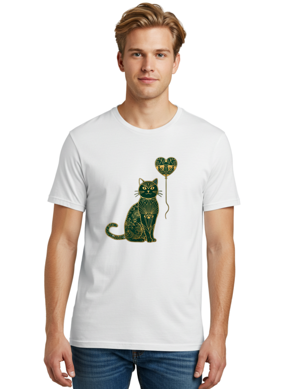 Cat-With-Heart-Shaped-Balloon-1 Men'S Graphic Tee, 100% Cotton, Comfortable Casual Summer Wear, Machine Washable, Vintage Camera, Old Camera, Antique Camera, Black Camera, Classic Photography, Photography Equipment, Nostalgic Device, Bah716