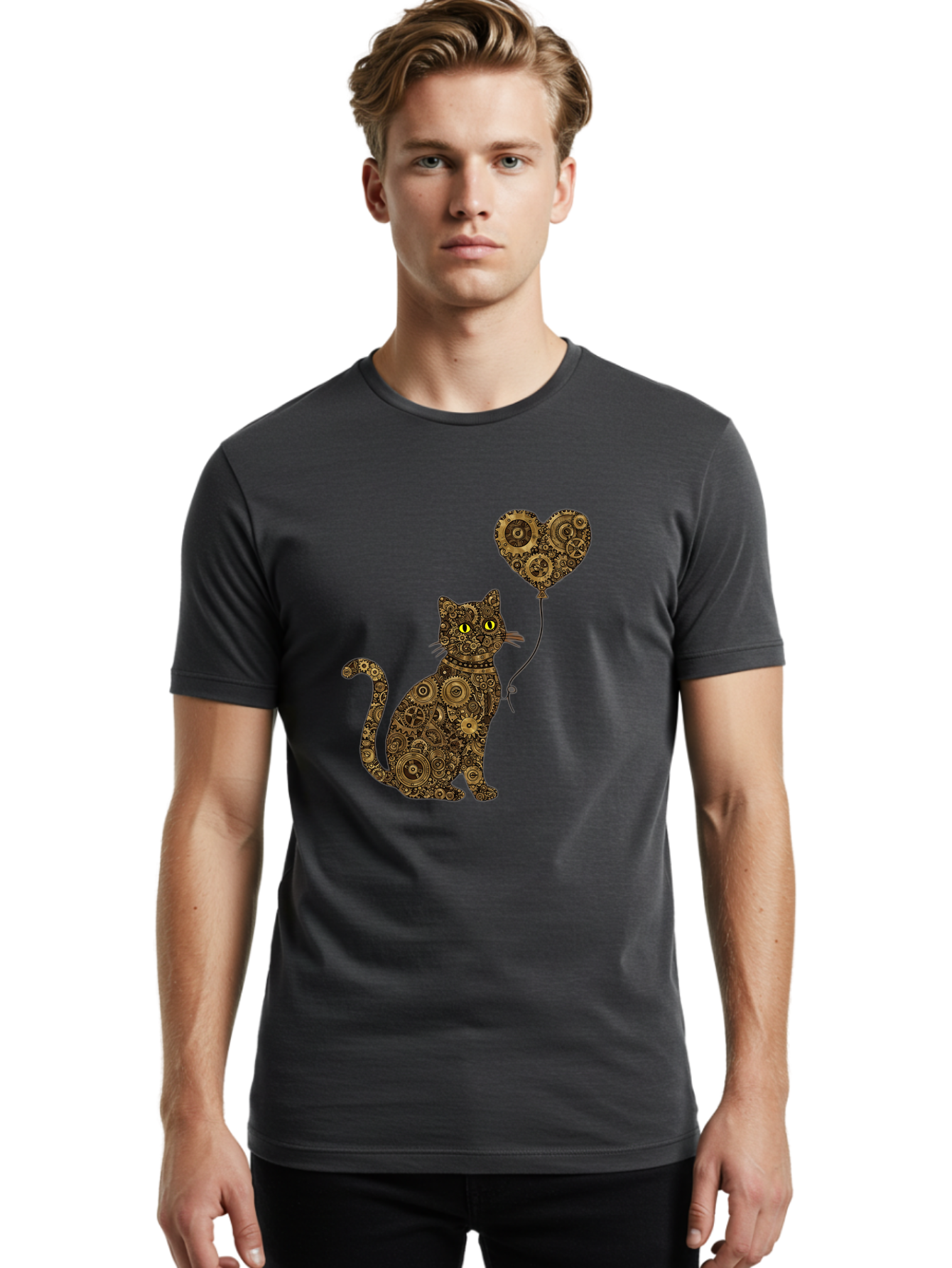 Cat-With-Heart-Shaped-Balloon Men'S Graphic Tee, 100% Cotton, Comfortable Casual Summer Wear, Machine Washable, Vintage Camera, Old Camera, Antique Camera, Black Camera, Classic Photography, Photography Equipment, Nostalgic Device, Bah717