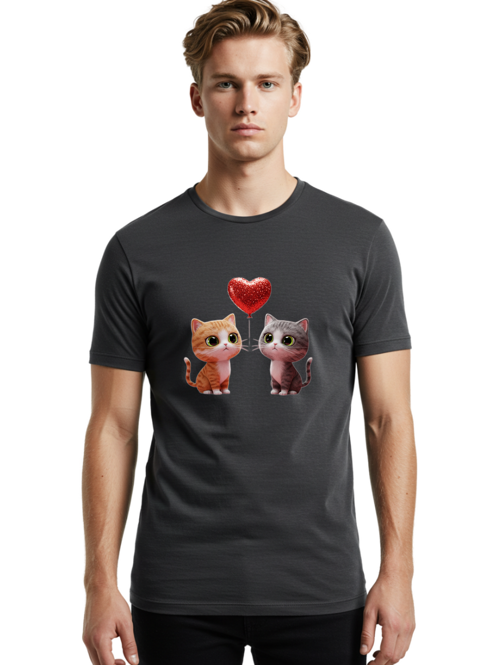 Cats-With-Heart-Balloon-1 Men'S Graphic Tee, 100% Cotton, Comfortable Casual Summer Wear, Machine Washable, Vintage Camera, Old Camera, Antique Camera, Black Camera, Classic Photography, Photography Equipment, Nostalgic Device, Film Camera, Bah722