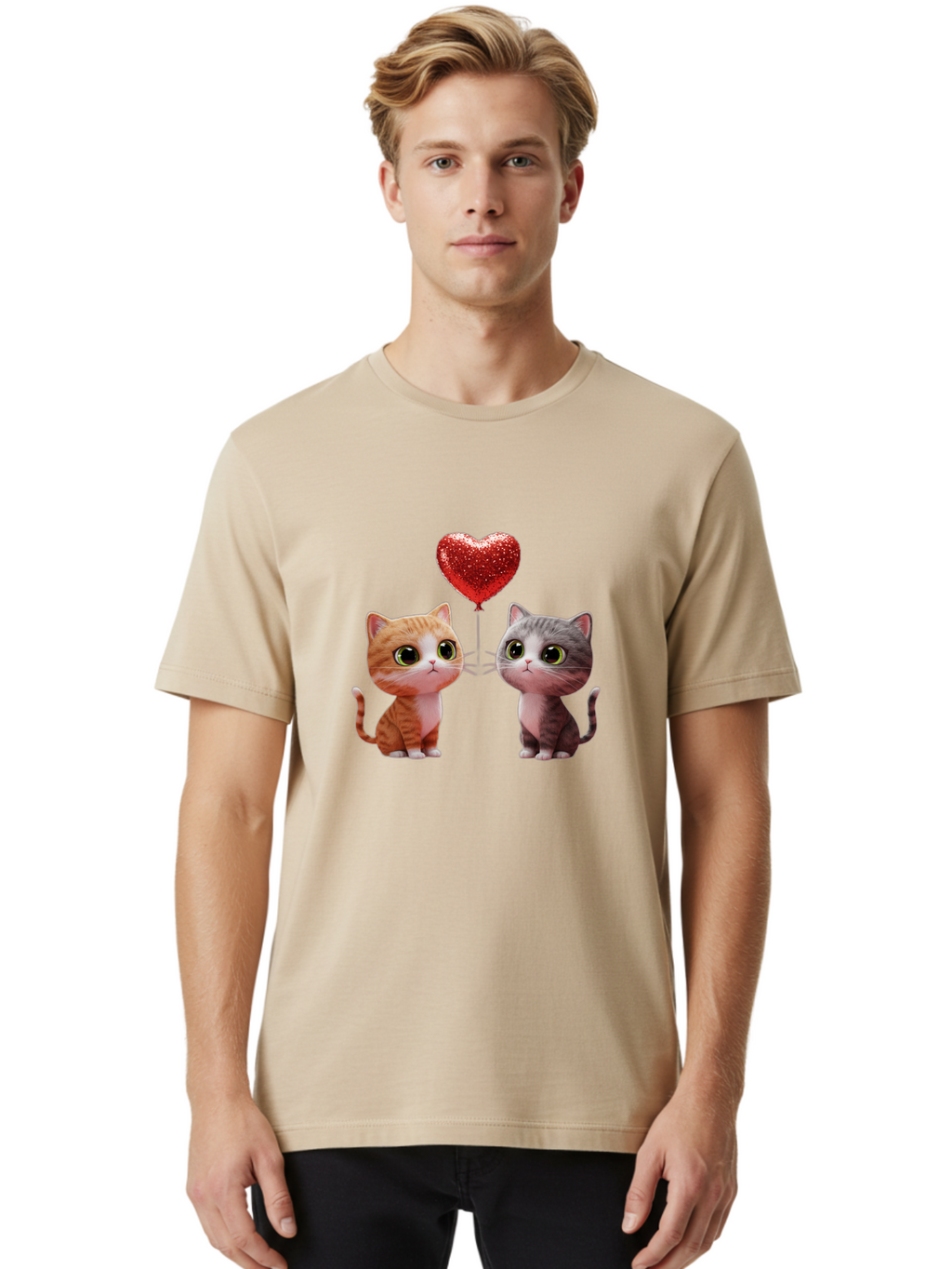 Cats-With-Heart-Balloon-1 Men'S Graphic Tee, 100% Cotton, Comfortable Casual Summer Wear, Machine Washable, Vintage Camera, Old Camera, Antique Camera, Black Camera, Classic Photography, Photography Equipment, Nostalgic Device, Film Camera, Bah722