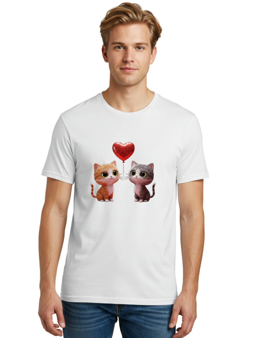 Cats-With-Heart-Balloon-1 Men'S Graphic Tee, 100% Cotton, Comfortable Casual Summer Wear, Machine Washable, Vintage Camera, Old Camera, Antique Camera, Black Camera, Classic Photography, Photography Equipment, Nostalgic Device, Film Camera, Bah722