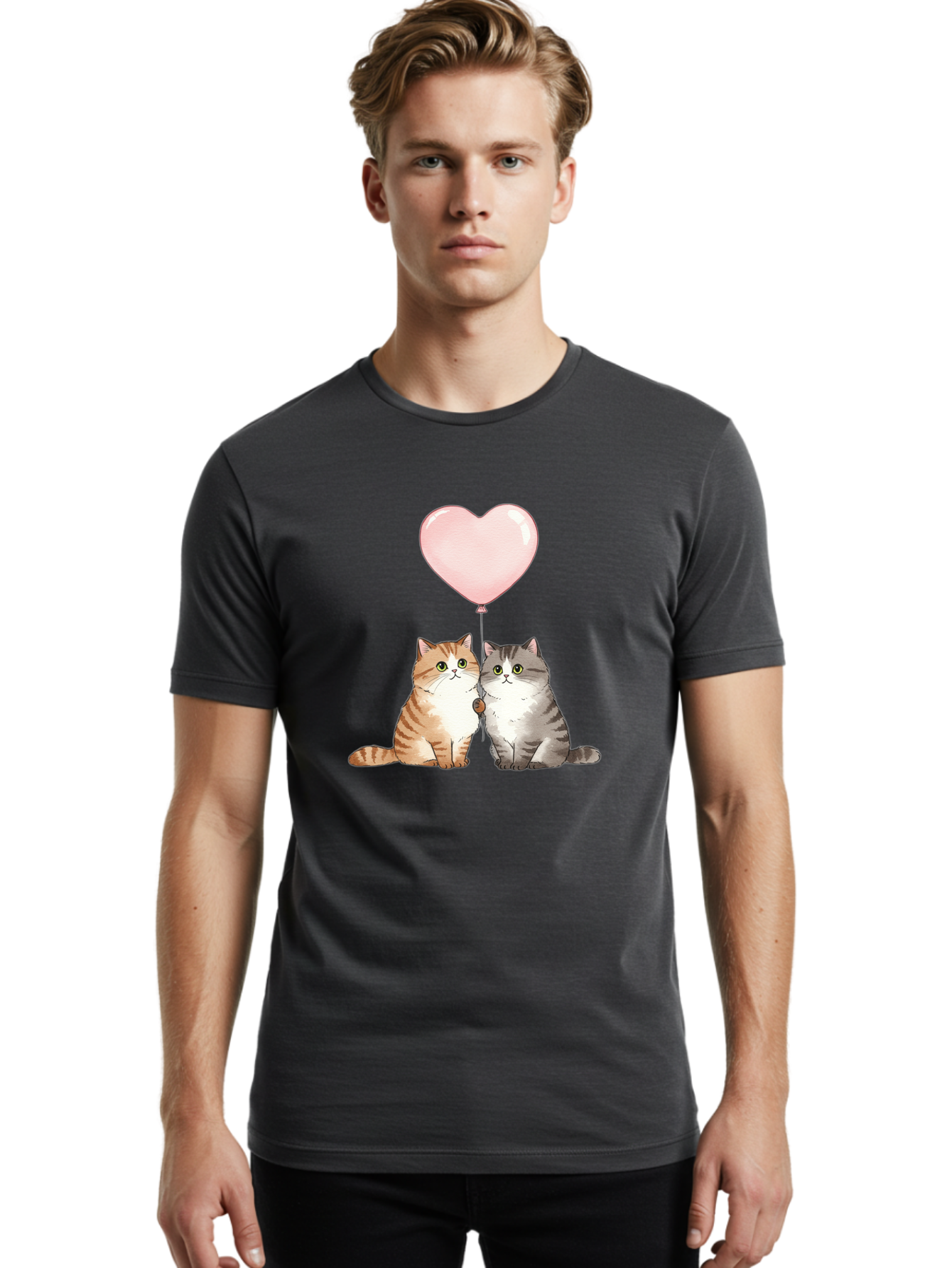 Cats-With-Heart-Balloon-2 Men'S Graphic Tee, 100% Cotton, Comfortable Casual Summer Wear, Machine Washable, Vintage Camera, Old Camera, Antique Camera, Black Camera, Classic Photography, Photography Equipment, Nostalgic Device, Film Camera, Bah723