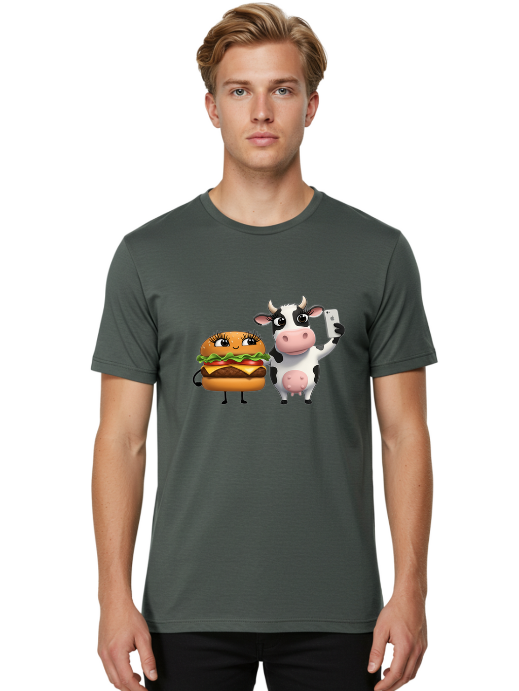 Cheeseburger-Cow-1 Men'S Graphic Tee, 100% Cotton, Comfortable Casual Summer Wear, Machine Washable, Vintage Camera, Old Camera, Antique Camera, Black Camera, Classic Photography, Photography Equipment, Nostalgic Device, Film Camera, Bah726
