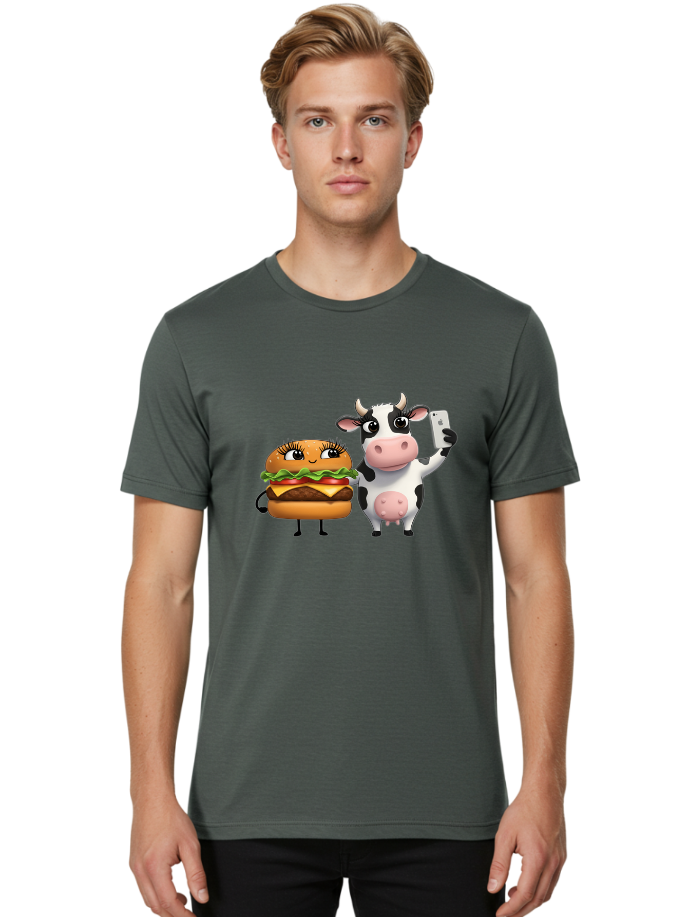 Cheeseburger-Cow-1 Men'S Graphic Tee, 100% Cotton, Comfortable Casual Summer Wear, Machine Washable, Vintage Camera, Old Camera, Antique Camera, Black Camera, Classic Photography, Photography Equipment, Nostalgic Device, Film Camera, Bah726