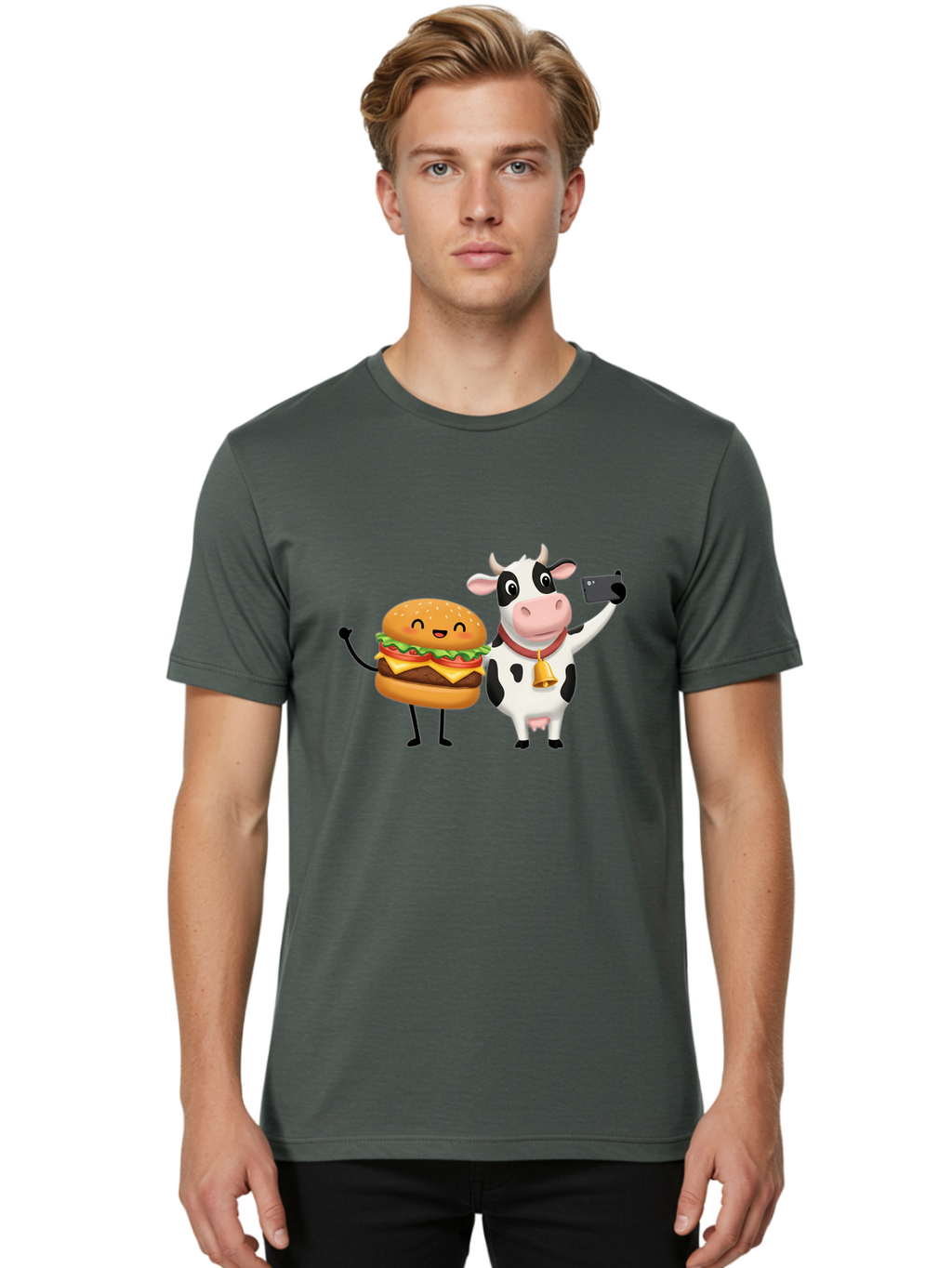 Cheeseburger-Cow Men'S Graphic Tee, 100% Cotton, Comfortable Casual Summer Wear, Machine Washable, Vintage Camera, Old Camera, Antique Camera, Black Camera, Classic Photography, Photography Equipment, Nostalgic Device, Film Camera, Camera Art Bah727