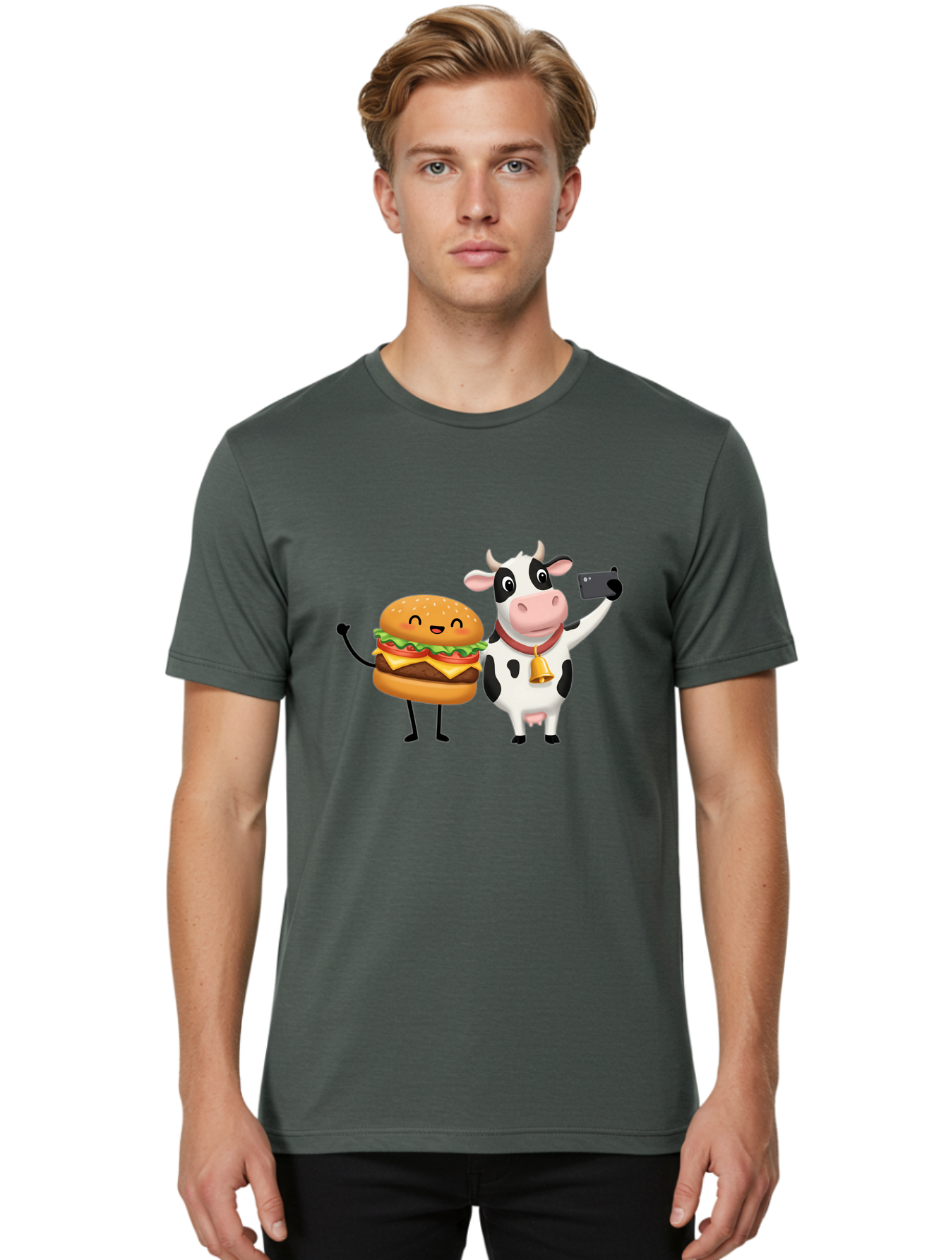 Cheeseburger-Cow Men'S Graphic Tee, 100% Cotton, Comfortable Casual Summer Wear, Machine Washable, Vintage Camera, Old Camera, Antique Camera, Black Camera, Classic Photography, Photography Equipment, Nostalgic Device, Film Camera, Camera Art Bah727