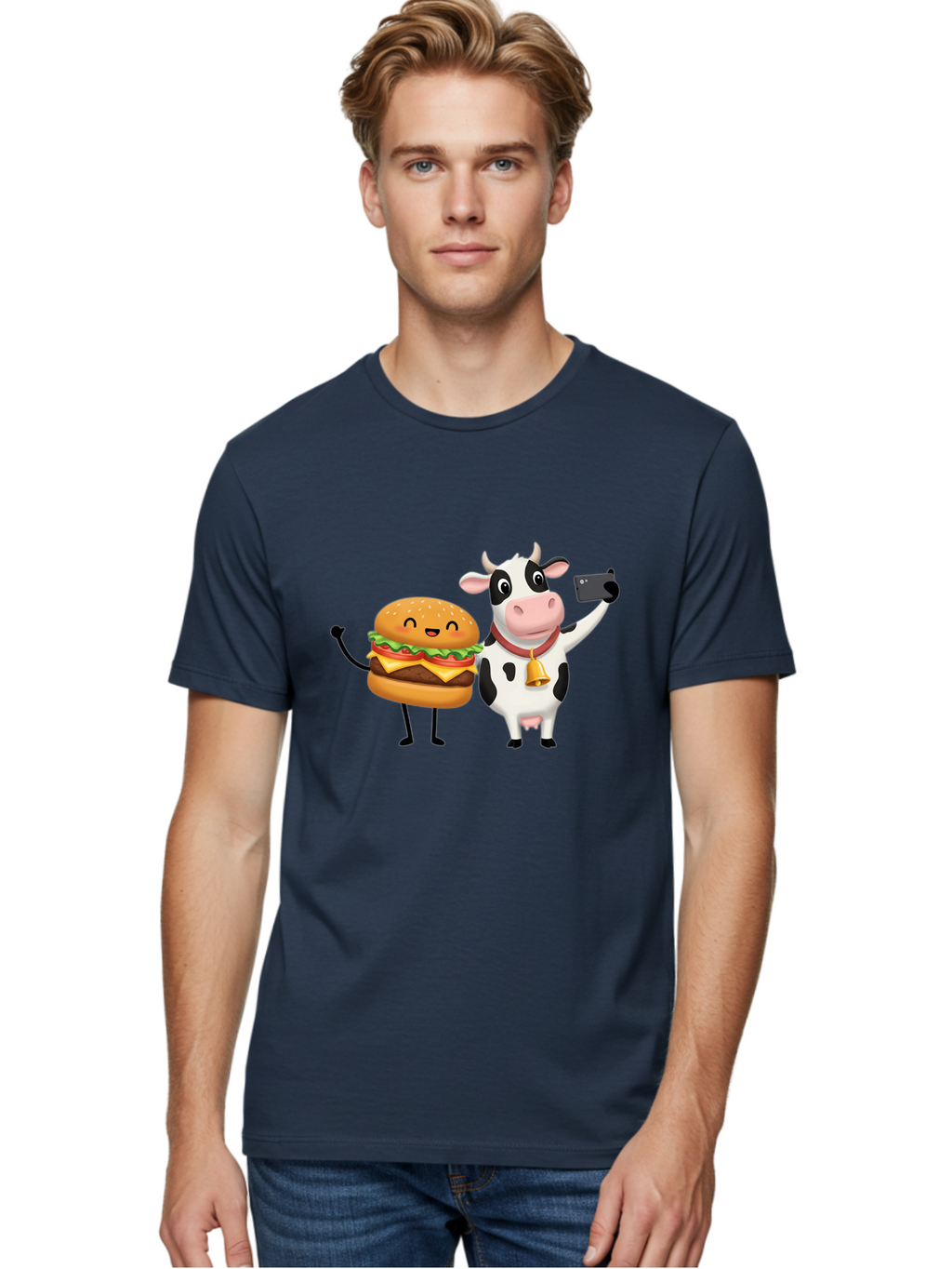 Cheeseburger-Cow Men'S Graphic Tee, 100% Cotton, Comfortable Casual Summer Wear, Machine Washable, Vintage Camera, Old Camera, Antique Camera, Black Camera, Classic Photography, Photography Equipment, Nostalgic Device, Film Camera, Camera Art Bah727