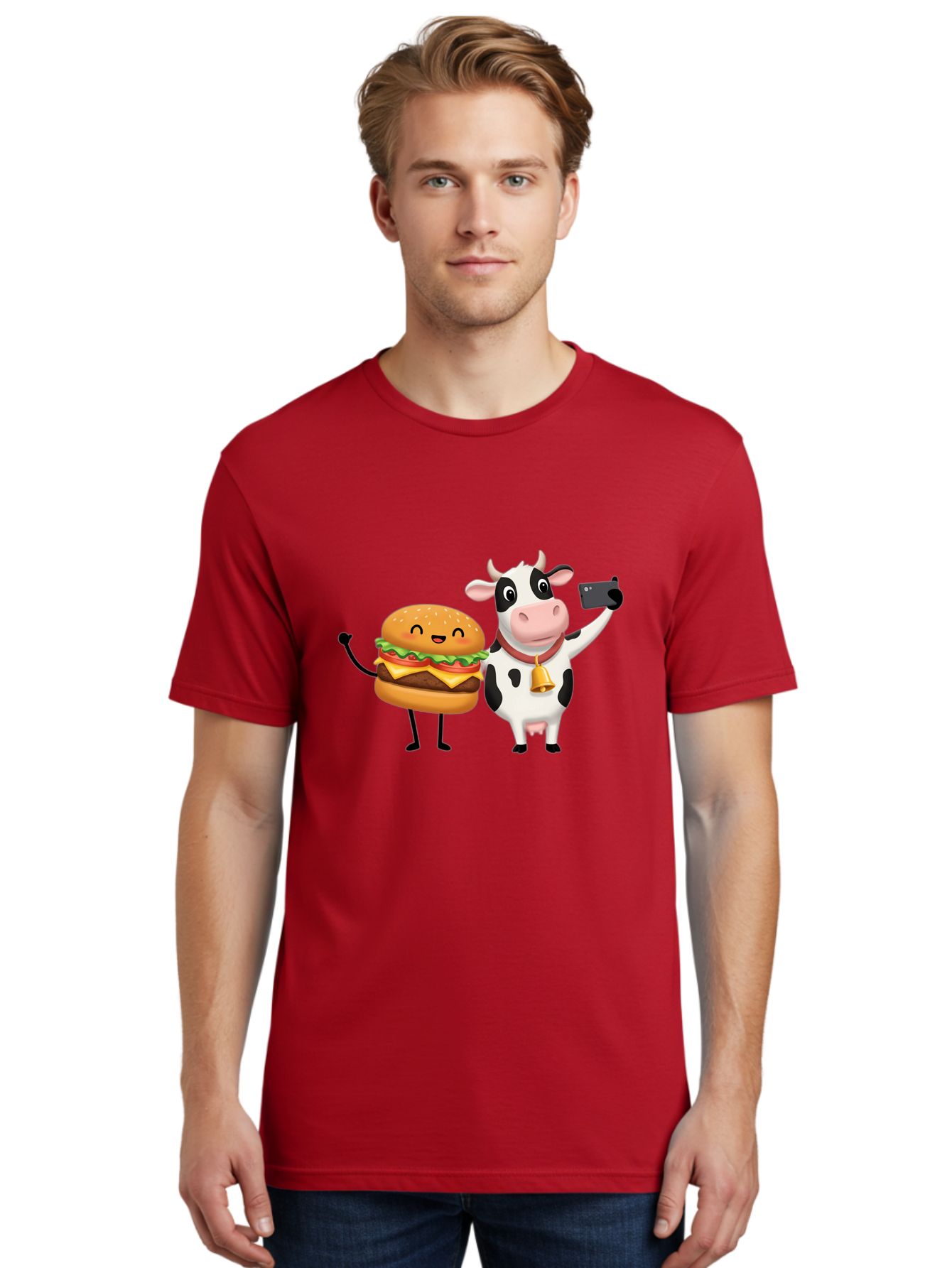 Cheeseburger-Cow Men'S Graphic Tee, 100% Cotton, Comfortable Casual Summer Wear, Machine Washable, Vintage Camera, Old Camera, Antique Camera, Black Camera, Classic Photography, Photography Equipment, Nostalgic Device, Film Camera, Camera Art Bah727
