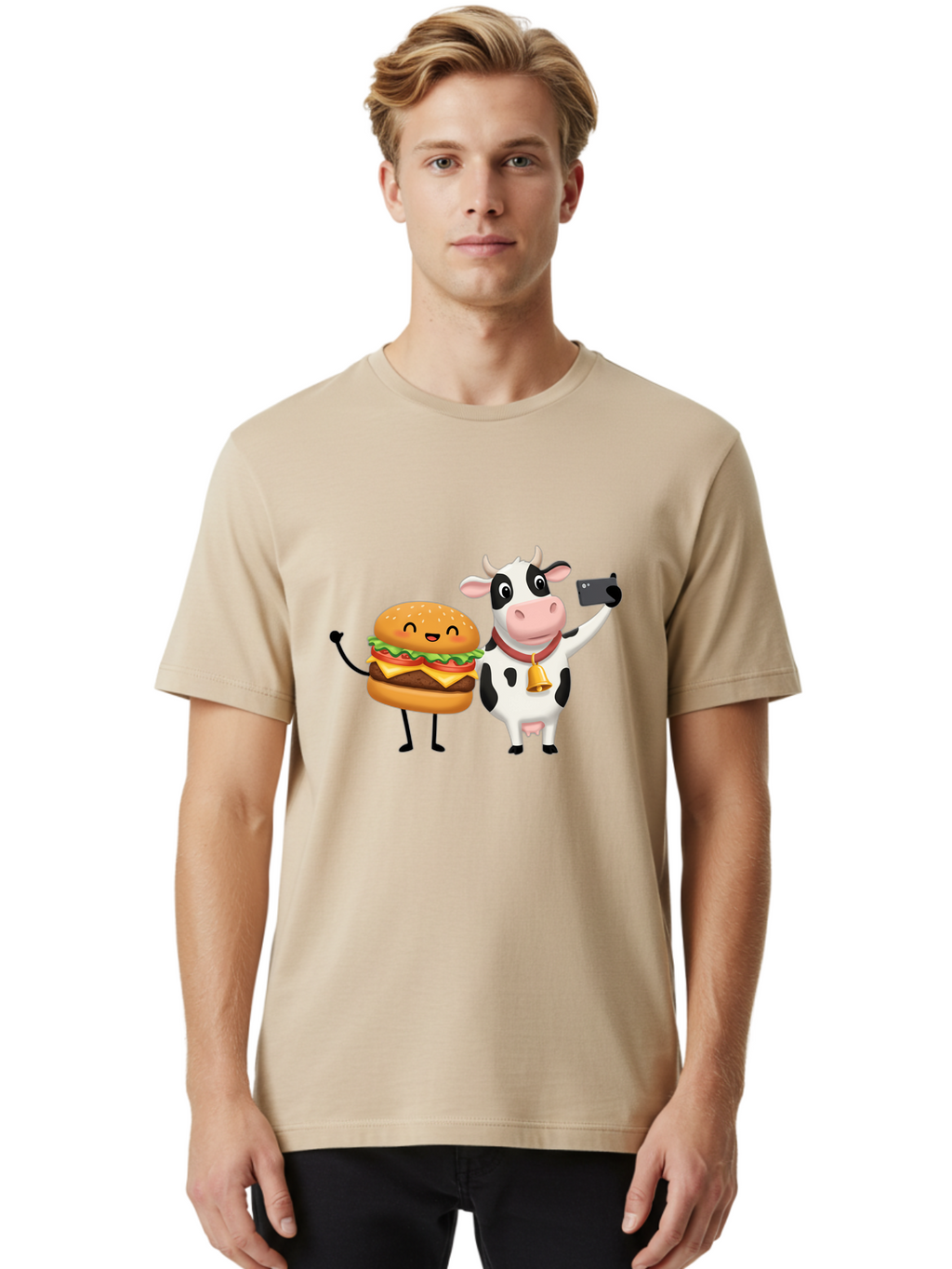 Cheeseburger-Cow Men'S Graphic Tee, 100% Cotton, Comfortable Casual Summer Wear, Machine Washable, Vintage Camera, Old Camera, Antique Camera, Black Camera, Classic Photography, Photography Equipment, Nostalgic Device, Film Camera, Camera Art Bah727