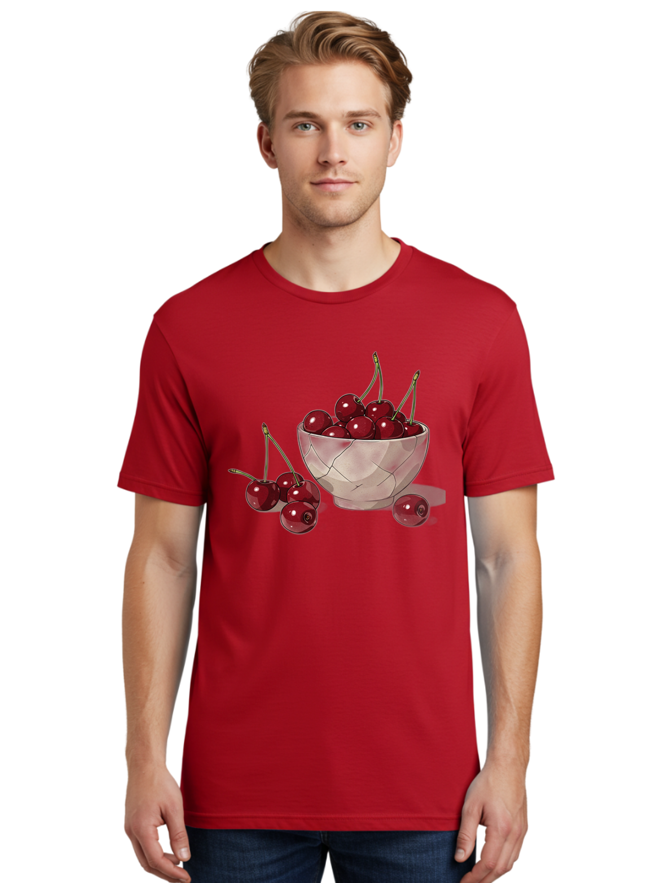 Cherries-1 Men'S Graphic Tee, 100% Cotton, Comfortable Casual Summer Wear, Machine Washable, Vintage Camera, Old Camera, Antique Camera, Black Camera, Classic Photography, Photography Equipment, Nostalgic Device, Film Camera, Camera Art Bah729