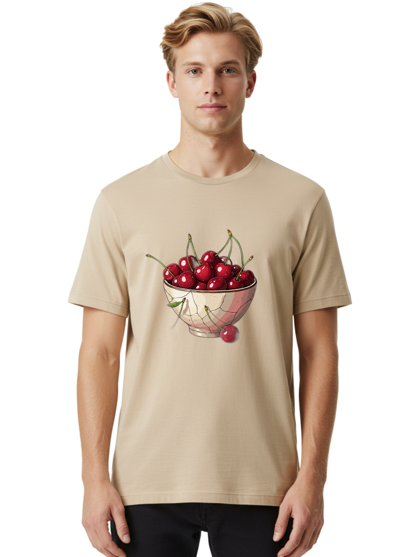Cherries-In-Bowl-1 Men'S Graphic Tee, 100% Cotton, Comfortable Casual Summer Wear, Machine Washable, Vintage Camera, Old Camera, Antique Camera, Black Camera, Classic Photography, Photography Equipment, Nostalgic Device, Film Camera, Bah732