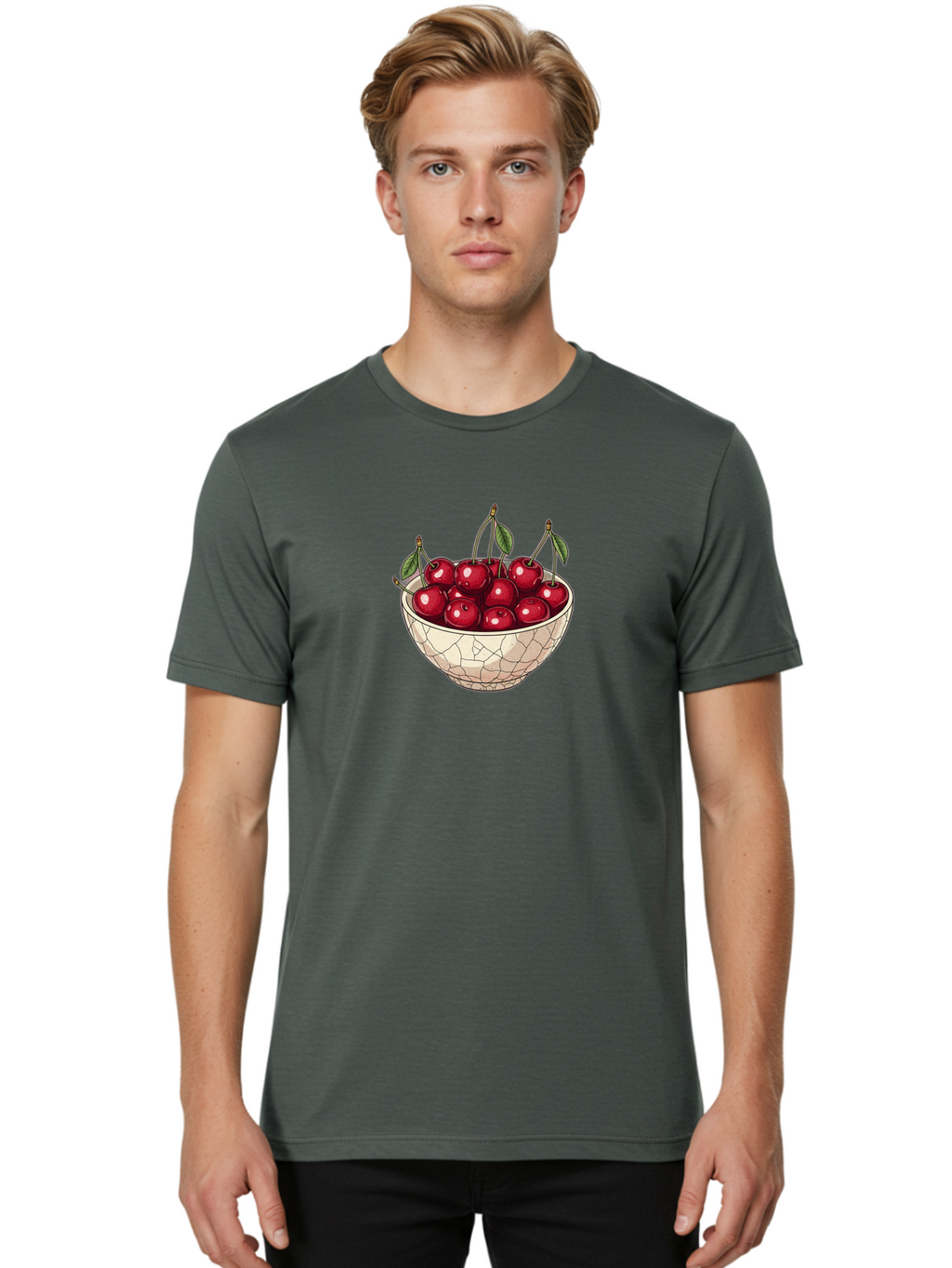 Cherries-In-Ceramic-Bowl Men'S Graphic Tee, 100% Cotton, Comfortable Casual Summer Wear, Machine Washable, Vintage Camera, Old Camera, Antique Camera, Black Camera, Classic Photography, Photography Equipment, Nostalgic Device, Film Camera, Bah735