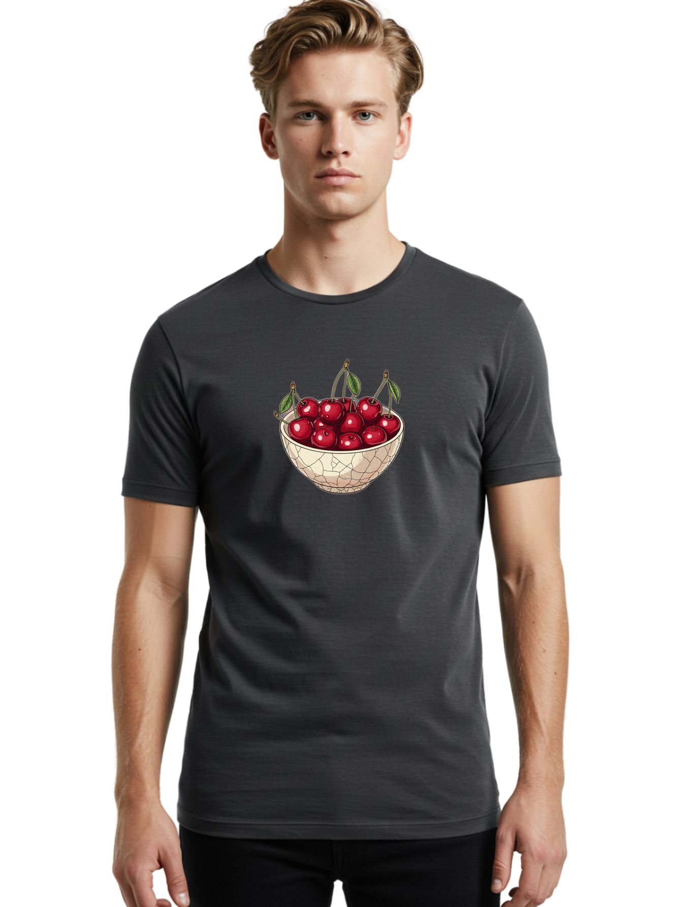 Cherries-In-Ceramic-Bowl Men'S Graphic Tee, 100% Cotton, Comfortable Casual Summer Wear, Machine Washable, Vintage Camera, Old Camera, Antique Camera, Black Camera, Classic Photography, Photography Equipment, Nostalgic Device, Film Camera, Bah735