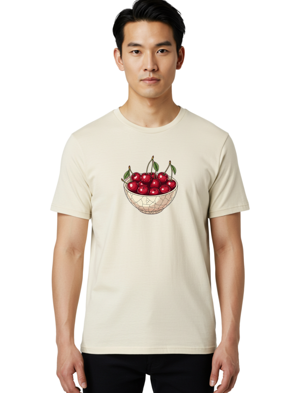 Cherries-In-Ceramic-Bowl Men'S Graphic Tee, 100% Cotton, Comfortable Casual Summer Wear, Machine Washable, Vintage Camera, Old Camera, Antique Camera, Black Camera, Classic Photography, Photography Equipment, Nostalgic Device, Film Camera, Bah735