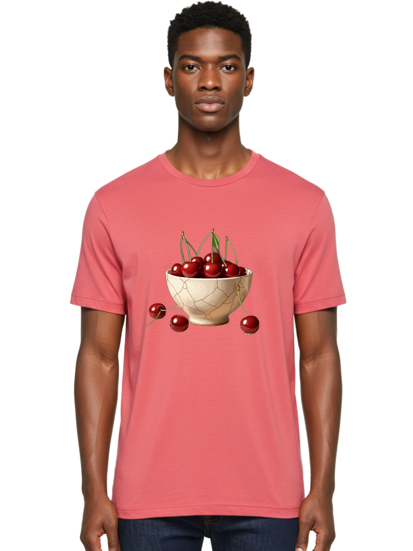 Cherries-In-Kintsugi-Bowl-1 Men'S Graphic Tee, 100% Cotton, Comfortable Casual Summer Wear, Machine Washable, Vintage Camera, Old Camera, Antique Camera, Black Camera, Classic Photography, Photography Equipment, Nostalgic Device, Film Camera, Bah739