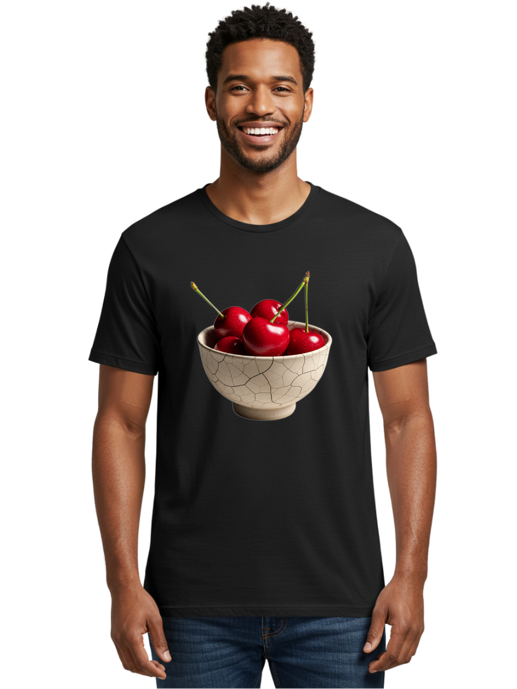 Cherries-In-Kintsugi-Bowl Men'S Graphic Tee, 100% Cotton, Comfortable Casual Summer Wear, Machine Washable, Vintage Camera, Old Camera, Antique Camera, Black Camera, Classic Photography, Photography Equipment, Nostalgic Device, Film Camera, Bah740