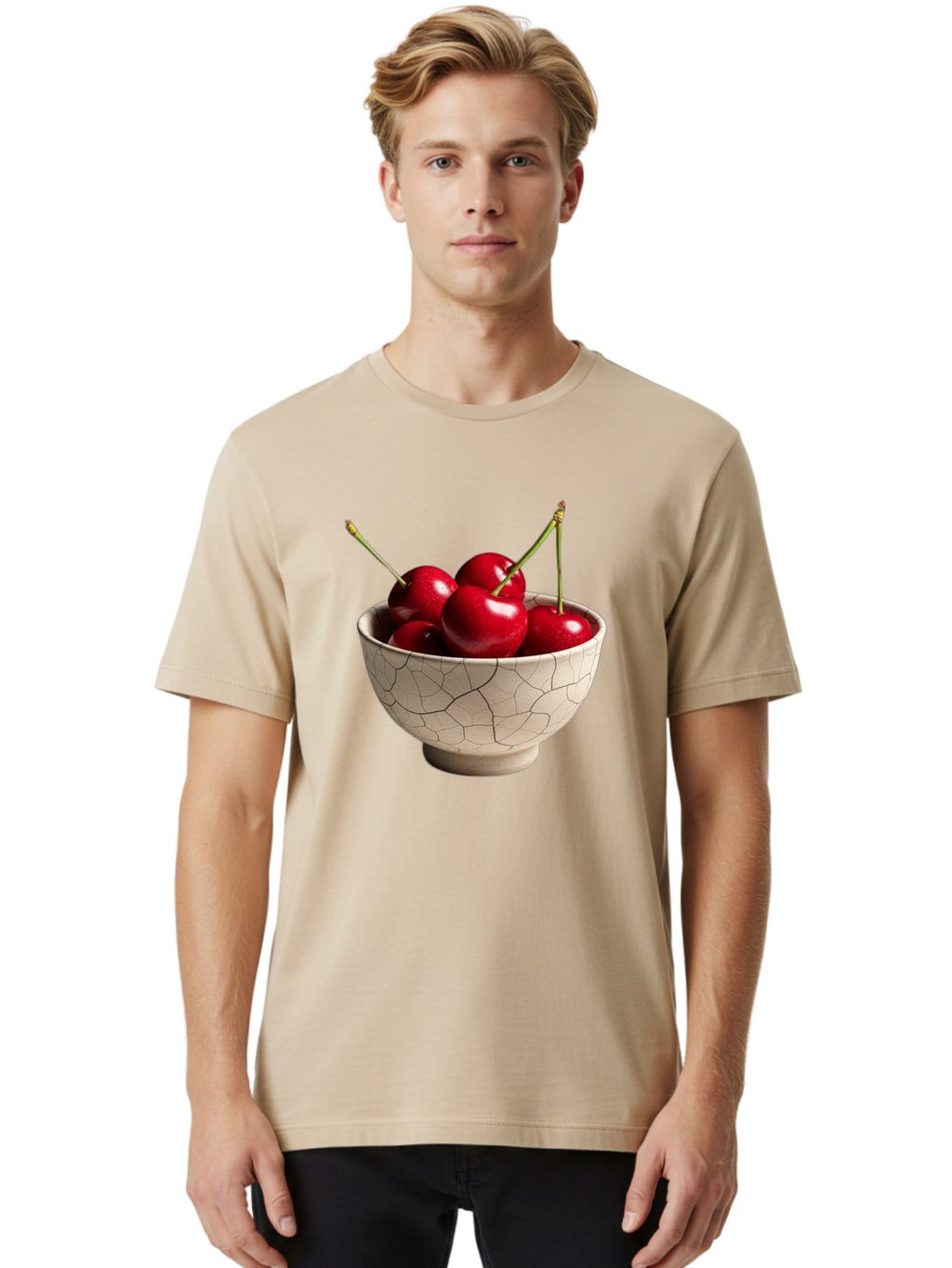 Cherries-In-Kintsugi-Bowl Men'S Graphic Tee, 100% Cotton, Comfortable Casual Summer Wear, Machine Washable, Vintage Camera, Old Camera, Antique Camera, Black Camera, Classic Photography, Photography Equipment, Nostalgic Device, Film Camera, Bah740