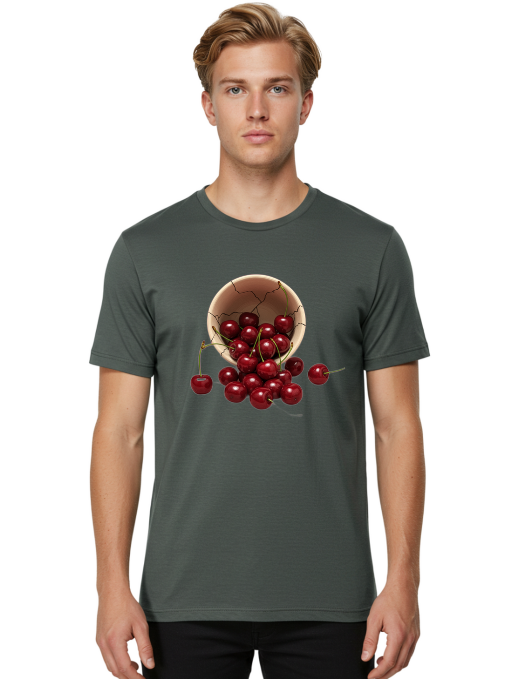 Cherries Men'S Graphic Tee, 100% Cotton, Comfortable Casual Summer Wear, Machine Washable, Vintage Camera, Old Camera, Antique Camera, Black Camera, Classic Photography, Photography Equipment, Nostalgic Device, Film Camera, Camera Art Bah741