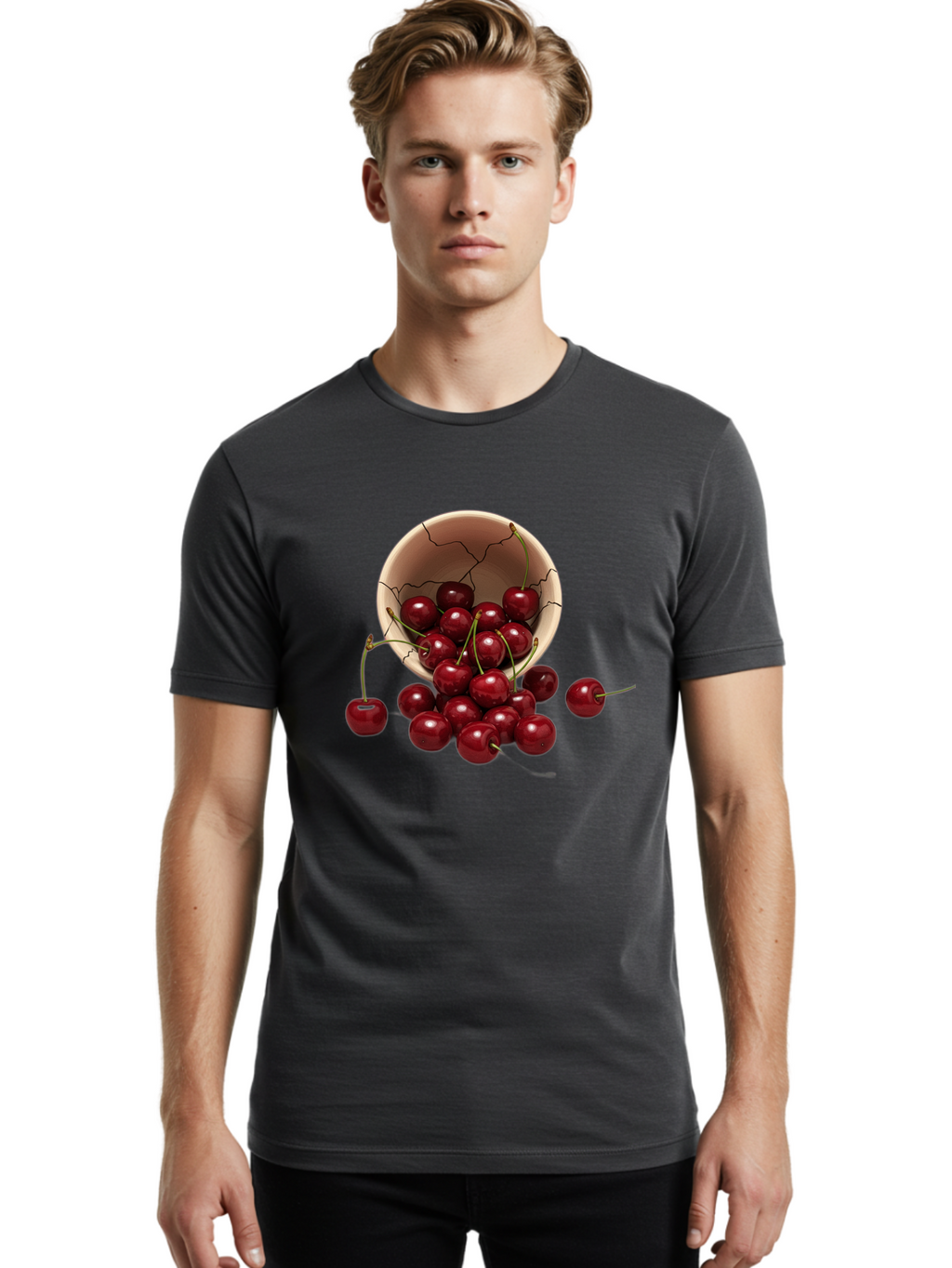 Cherries Men'S Graphic Tee, 100% Cotton, Comfortable Casual Summer Wear, Machine Washable, Vintage Camera, Old Camera, Antique Camera, Black Camera, Classic Photography, Photography Equipment, Nostalgic Device, Film Camera, Camera Art Bah741