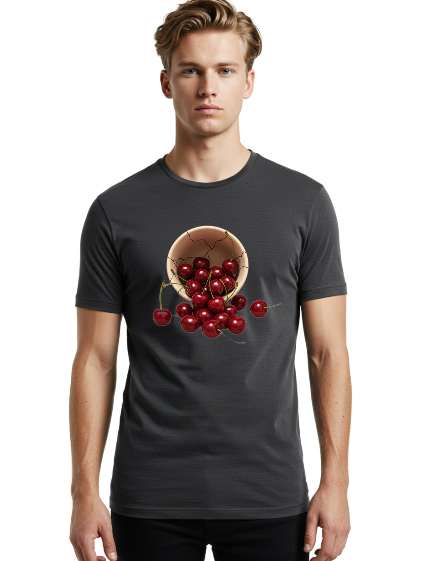 Cherries Men'S Graphic Tee, 100% Cotton, Comfortable Casual Summer Wear, Machine Washable, Vintage Camera, Old Camera, Antique Camera, Black Camera, Classic Photography, Photography Equipment, Nostalgic Device, Film Camera, Camera Art Bah741